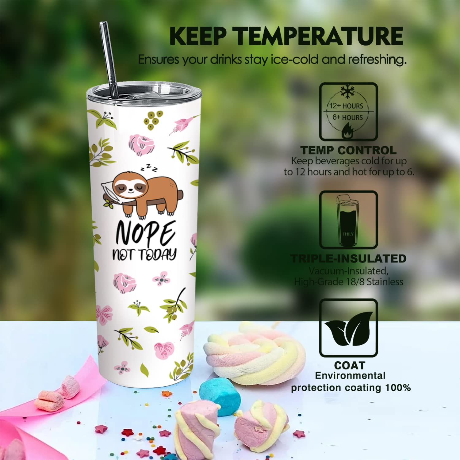 20 oz Insulated Stainless Steel Sloth Tumbler with Lid & Straw - Funny Travel Coffee Mug for Women, Perfect Birthday Gift for Sloth Lovers - Great for Office, Camping & Daily Commute