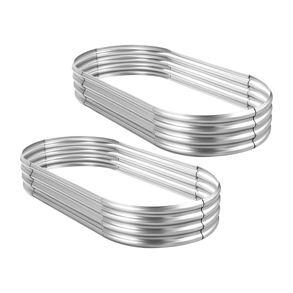 2Pcs Galvanized Steel Raised Garden Bed Kit - 10x4x1ft Oval Metal Planter Box for Vegetables, Flowers & Herbs - Durable Outdoor Gardening Solution for Backyard, Patio & Urban Farming