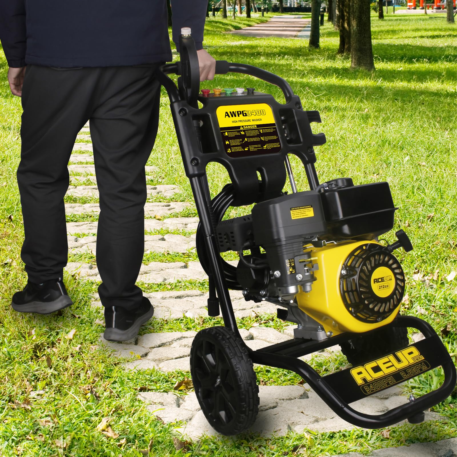 Aceup Energy 3400 PSI 2.6 GPM Gas Pressure Washer - Powerful Gas Powered Pressure Cleaner for Driveway, Deck, Fence & Outdoor Cleaning