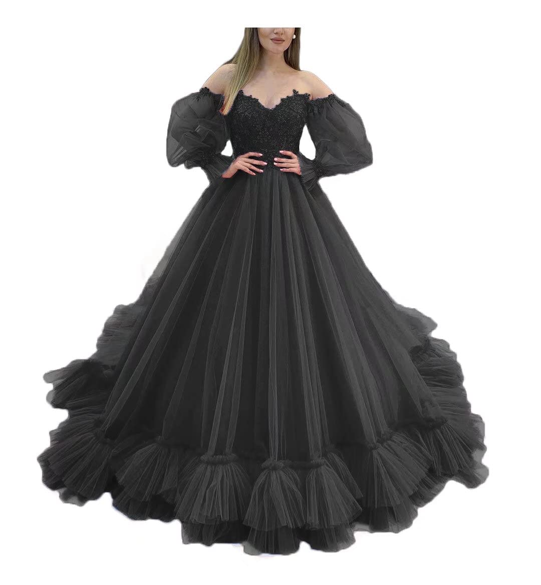 Elegant Sweetheart Neckline Tulle Prom Dress with Puffy Sleeves - Long Quinceanera Ball Gown for Women | Perfect for Homecoming, Wedding Guest, and Formal Events