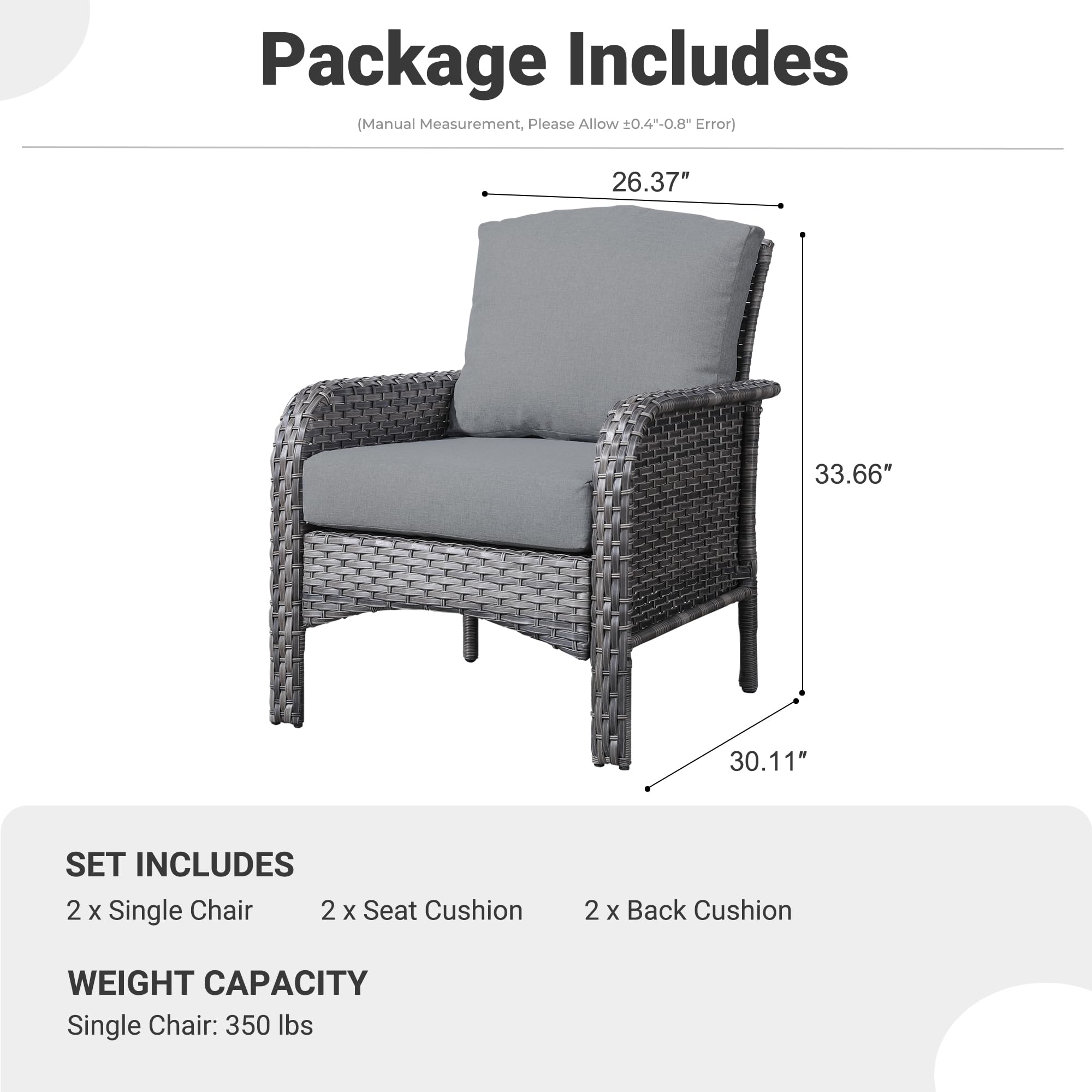 2-Piece Patio Furniture Set - All-Weather Outdoor Wicker Chairs with High Back & Comfy Cushions - Dark Grey Rattan 2-Seater for Porch, Deck, Garden & Backyard Relaxation