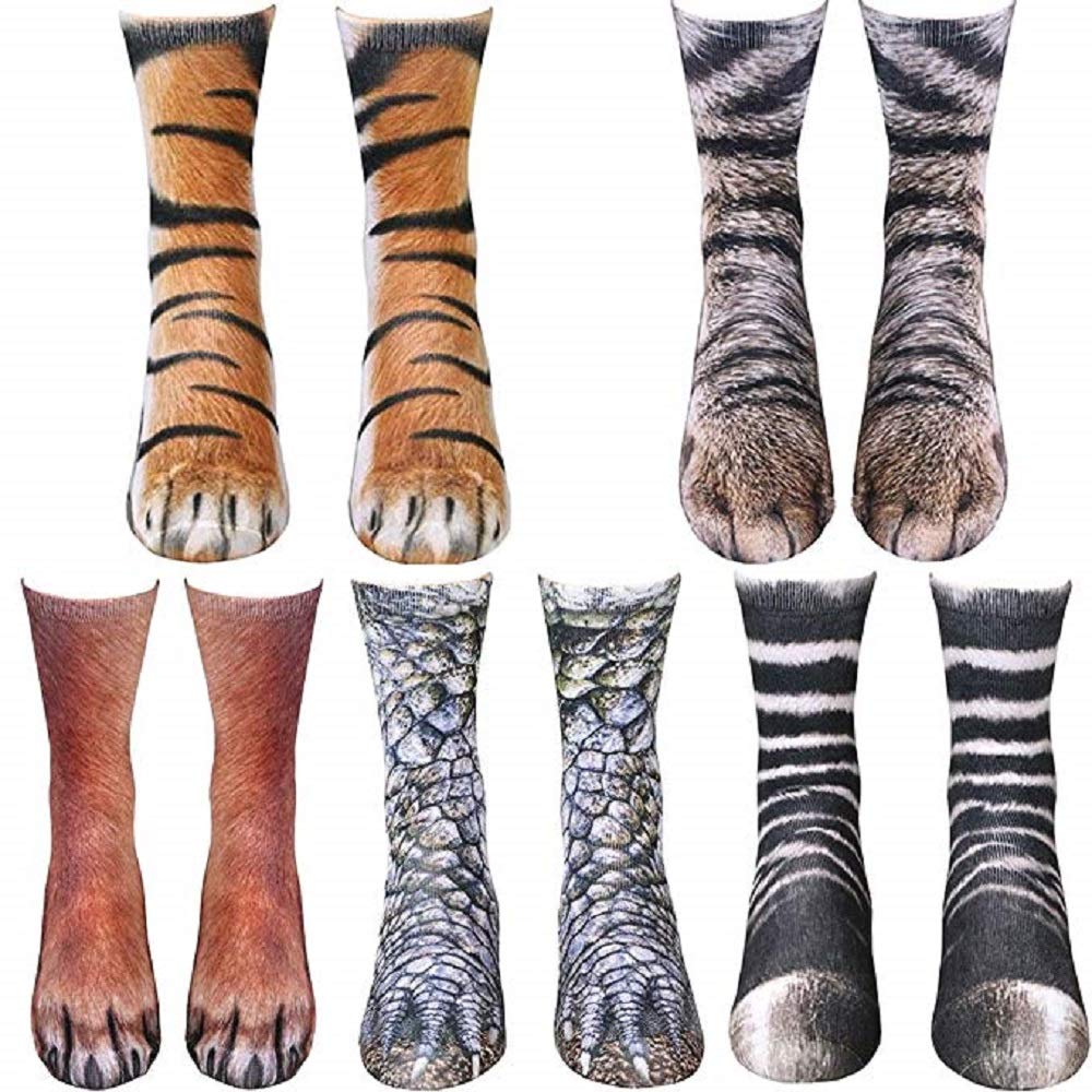 Funny 3D Animal Paw Socks - Cute Cat Tiger Dog Crew Socks for Men & Women | Novelty Gifts for Pet Lovers | Perfect for Cosplay, Halloween Costumes & Funny Gifts