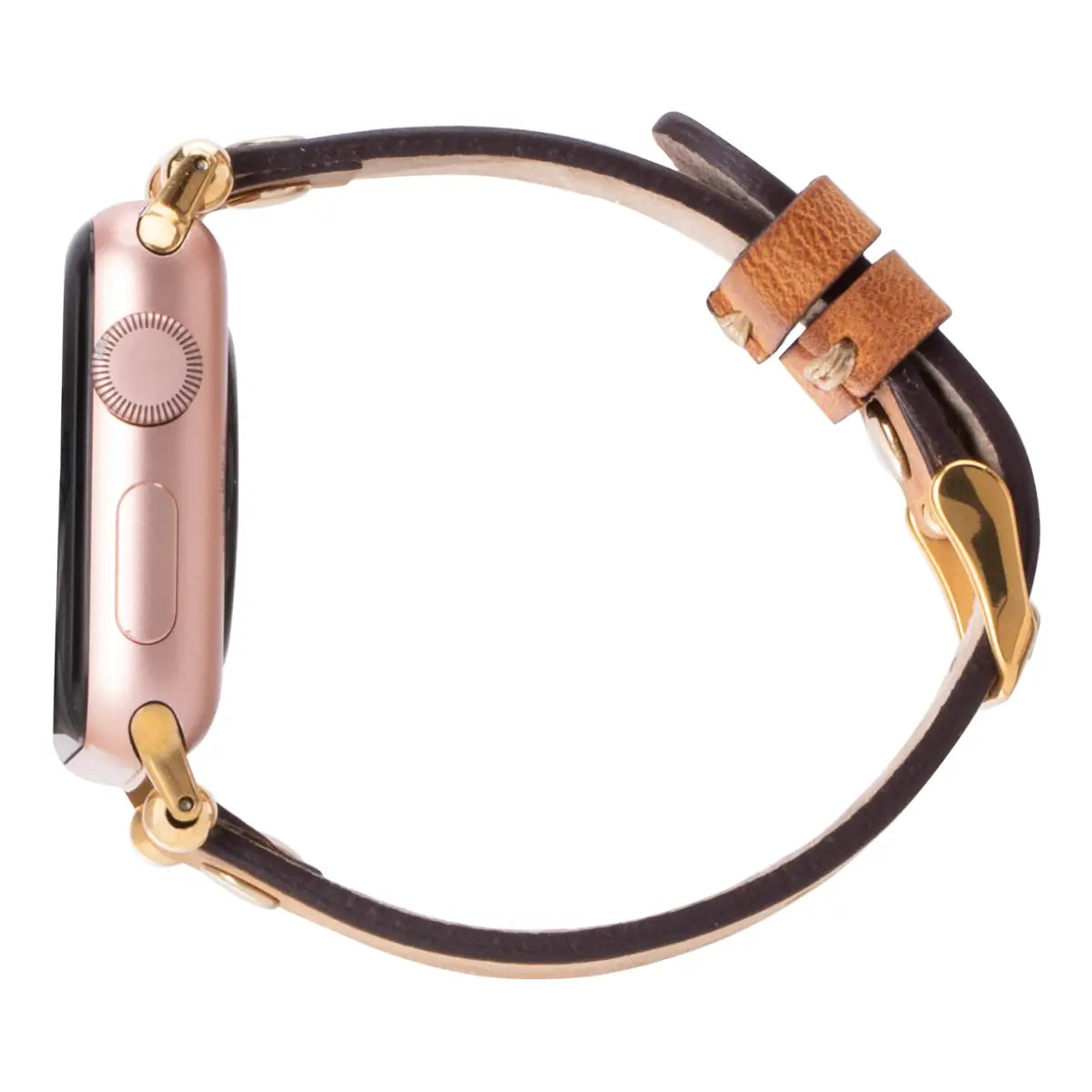 Premium Camel Leather Ultra Slim Apple Watch Band with Gold Rivets - Stylish & Durable for Workouts, Office & Everyday Wear