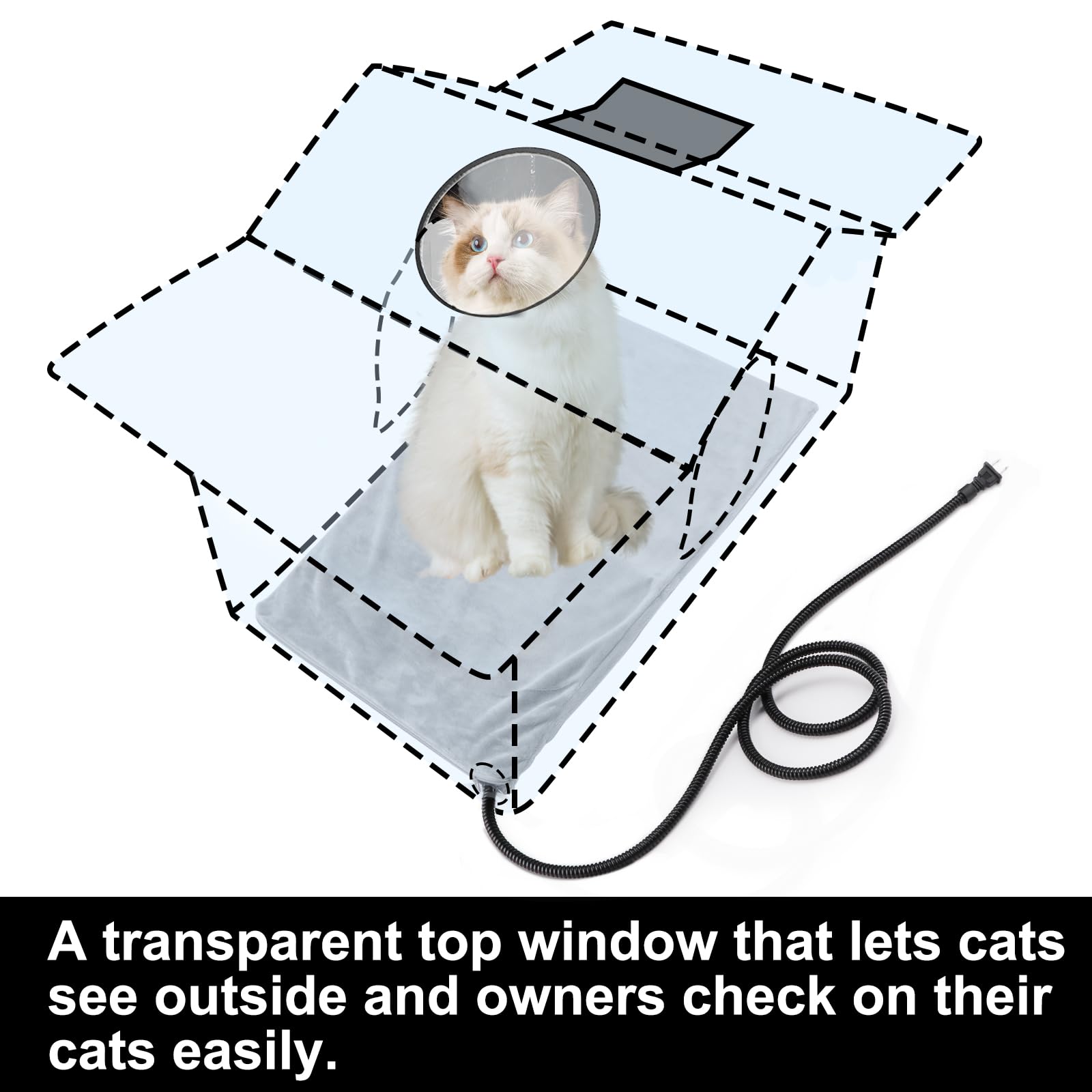 Texsens Heated Cat House for Outdoor Stray & Feral Cats - Weatherproof Large Insulated Shelter with Roof Window, Elevated Design & Cozy Cushion - Waterproof Winter Cat House for Barn, Porch & Backyard Use