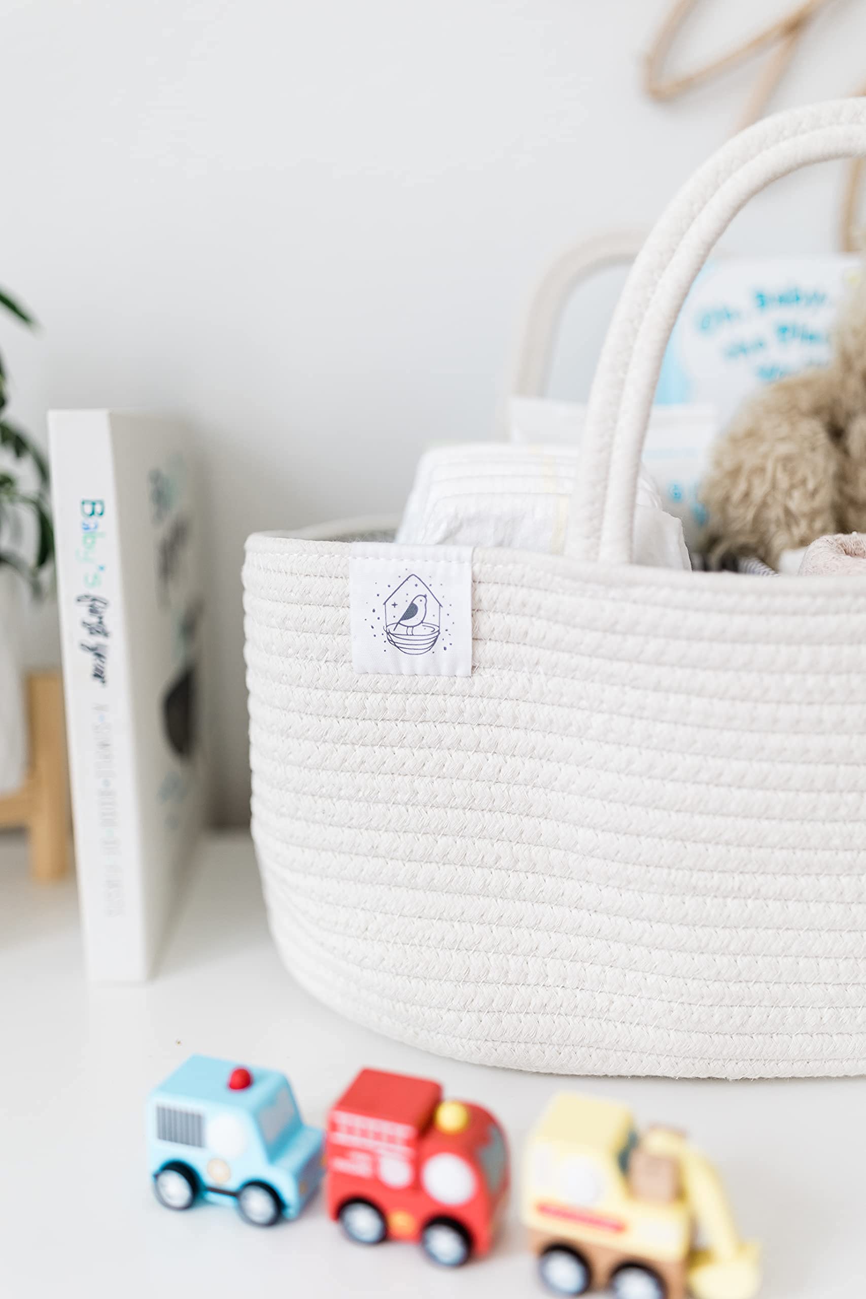 OrganiHaus Rope Diaper Caddy Basket - Baby Changing Organizer with Dividers & Handles, Nursery Storage Basket for Newborn Essentials | Perfect Baby Shower Gift & Changing Table Organizer (White) - Ideal for Diaper Storage, Baby Wipes, Lotions & Nursery Organization