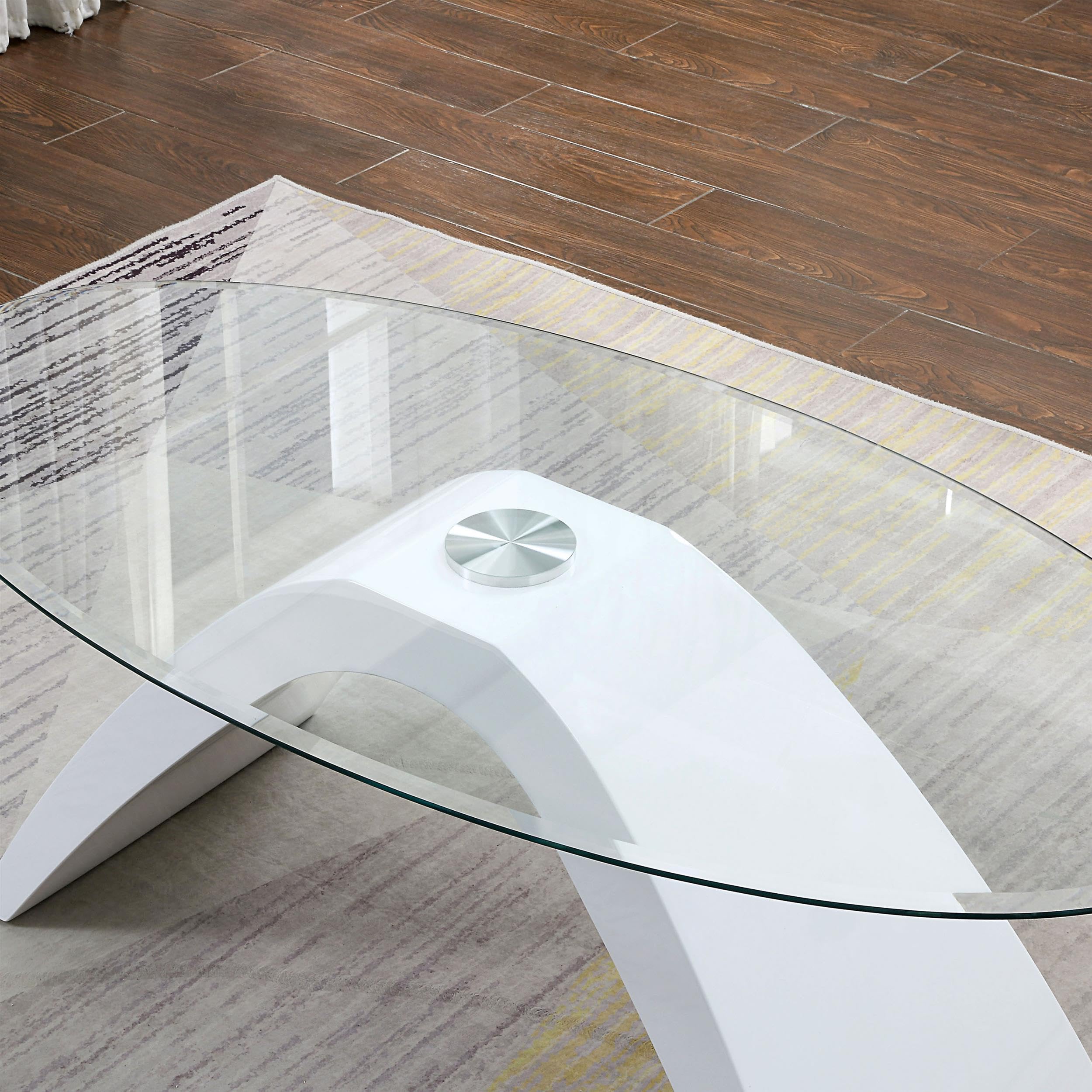 Furniture of America Pelletoni Modern White Glass Top Coffee Table - Perfect for Living Room, Lounge & Contemporary Home Decor