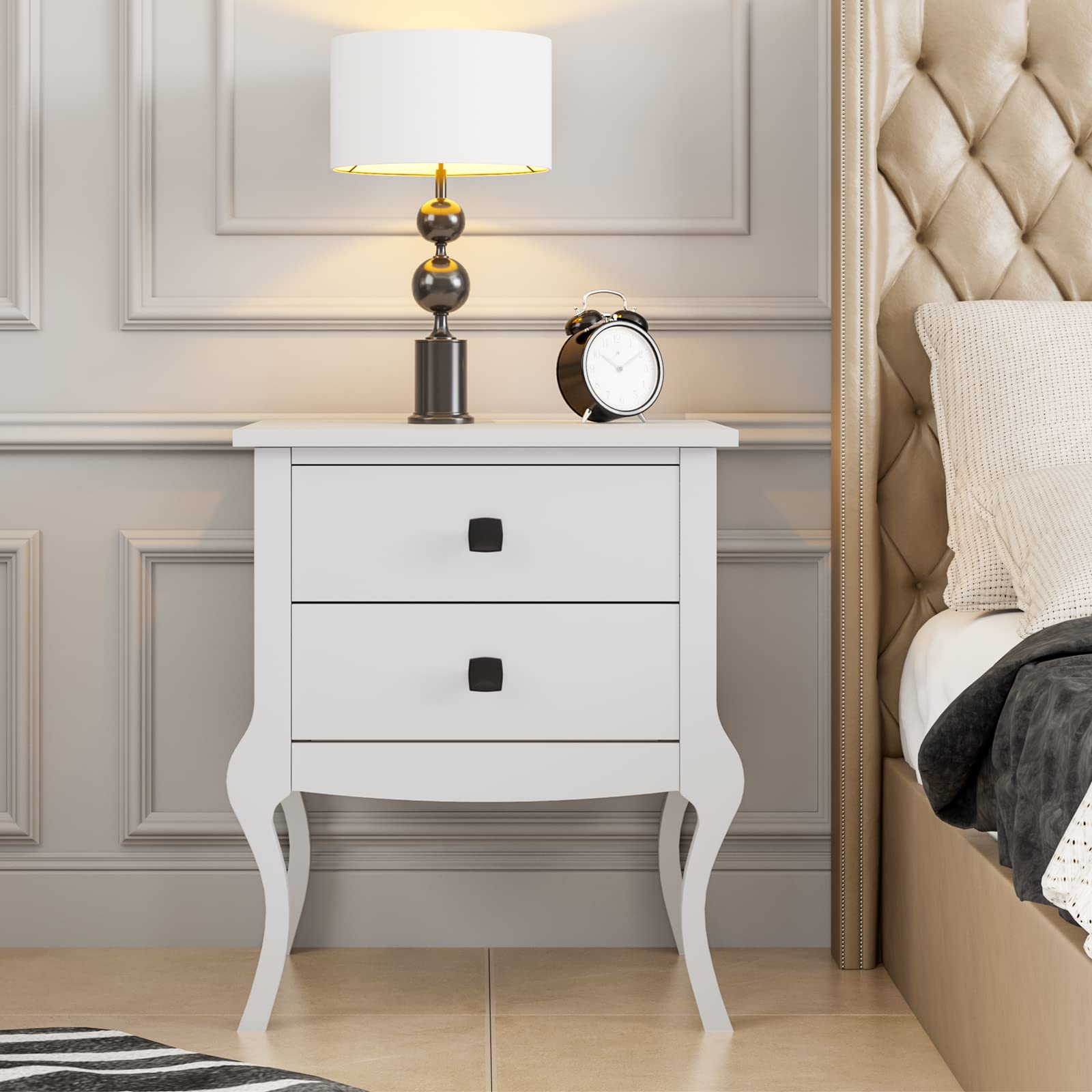 Soges White 2-Drawer Nightstand - Bedside Table, Sofa End Table with Storage for Bedroom, Living Room, Dining Room & Hallway - Compact Chest of Drawers for Small Spaces (10AKSFBC01WH-CA) | Perfect for Storing Books, Lamps & Bedroom Essentials