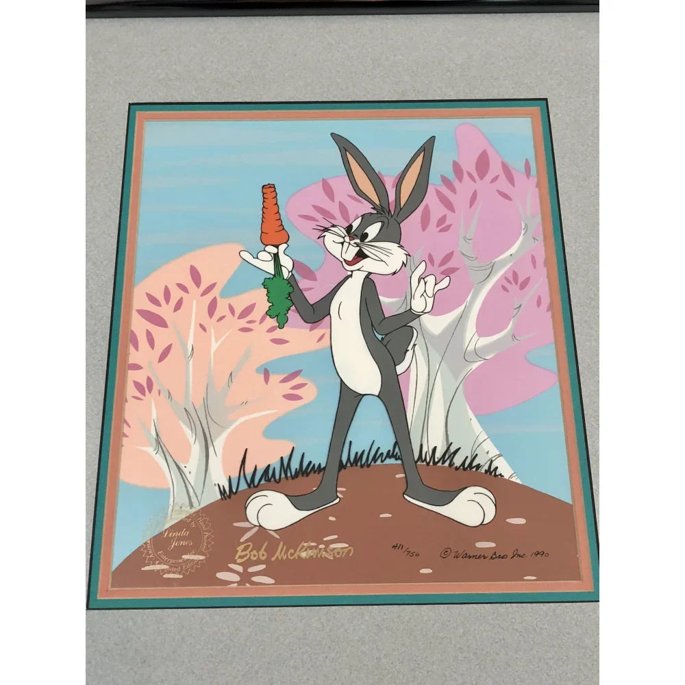 Original Bugs Bunny Hand-Painted Signed Animation Cel Framed #/500 by Robert McKimson - Limited Edition Collectible for Disney Fans & Cartoon Art Enthusiasts - Perfect for Home Decor, Office Display & Gift Giving