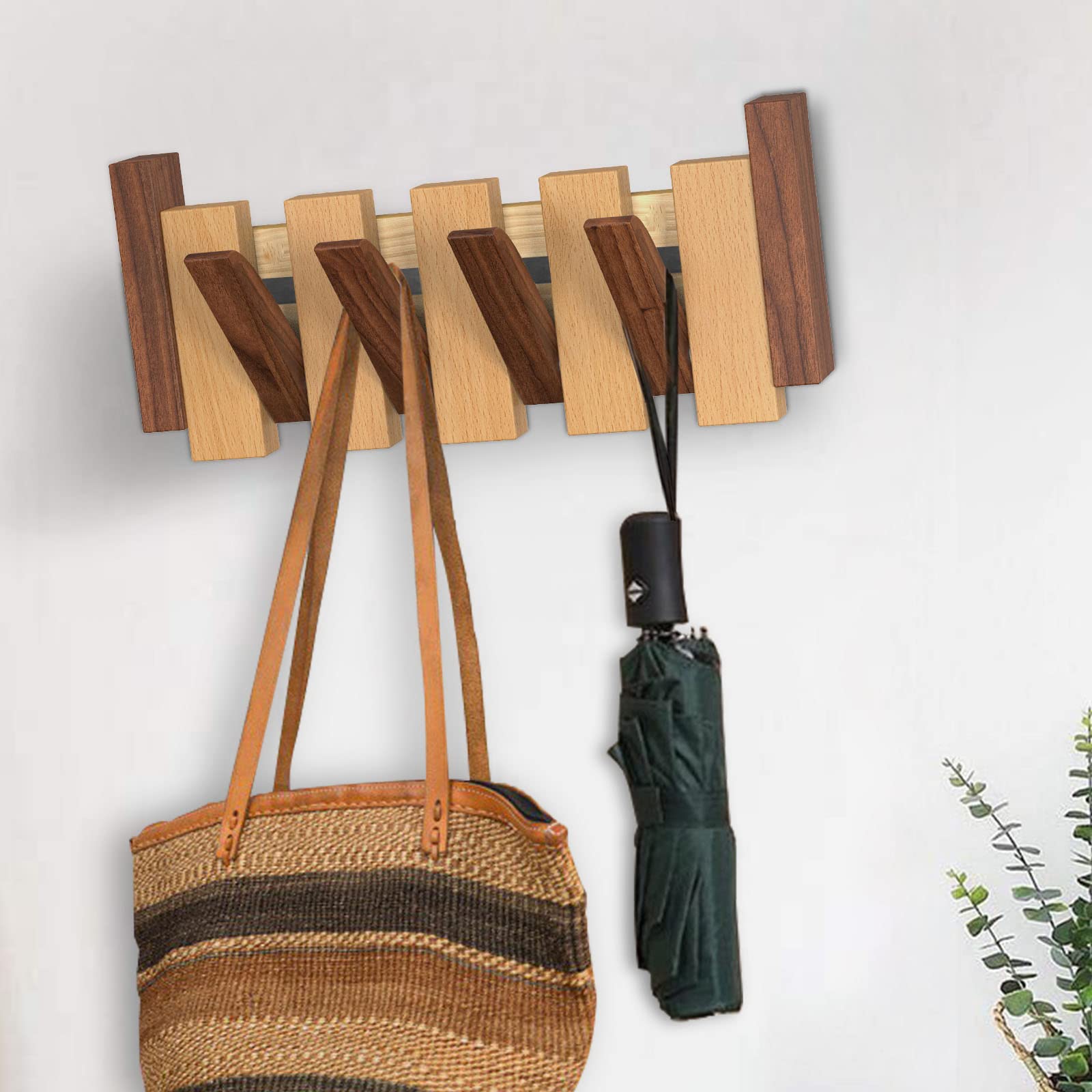 OLETNY Wooden Wall Mounted Coat Rack with 4 Flip-Down Hooks - Farmhouse Style Entryway Organizer for Hats, Scarves & Jackets - Perfect Housewarming, Birthday & Thank You Gift for Women, Mom & Wife