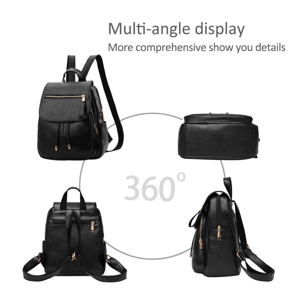 NICOLE&DORIS Women's Fashion Mini Backpack - Faux Leather Shoulder Bag Purse for Ladies & Girls, Black | Perfect for Work, School, Travel & Everyday Use