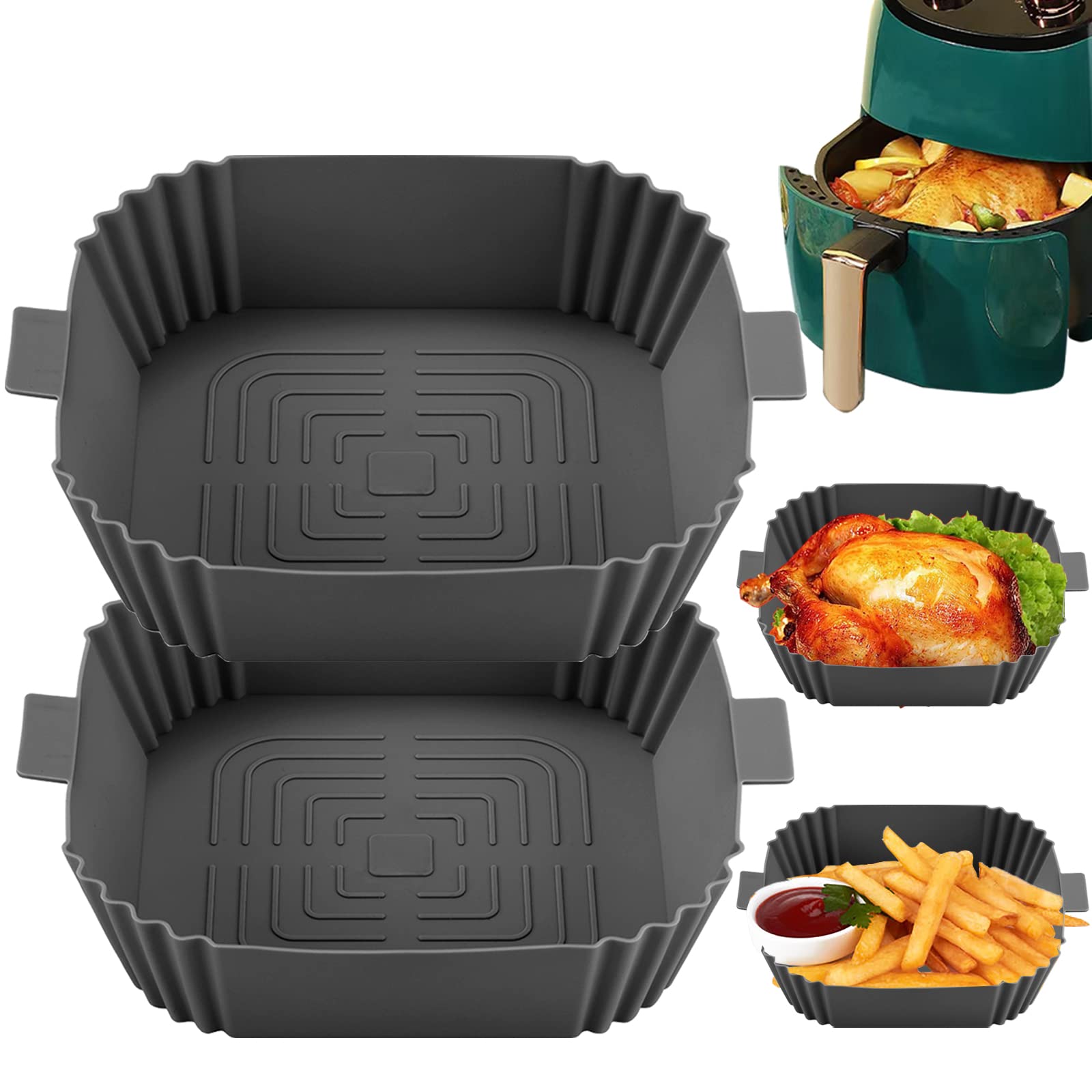 Reusable Square Silicone Air Fryer Liners - 2pcs Non-Stick Baking Accessories for Air Fryers, Perfect for Cooking, Roasting, and Baking Healthy Meals