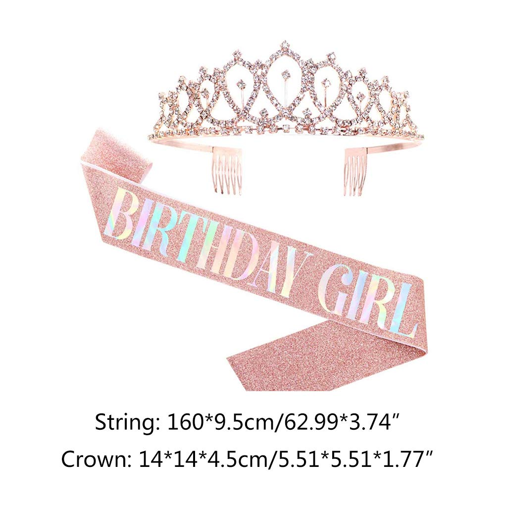 Hibye Birthday Crowns for Women - CIEHER Rhinestone Tiara & Queen Sash Set, Elegant Birthday Party Accessories for Bachelorette, Bridal Shower, Birthday Celebrations
