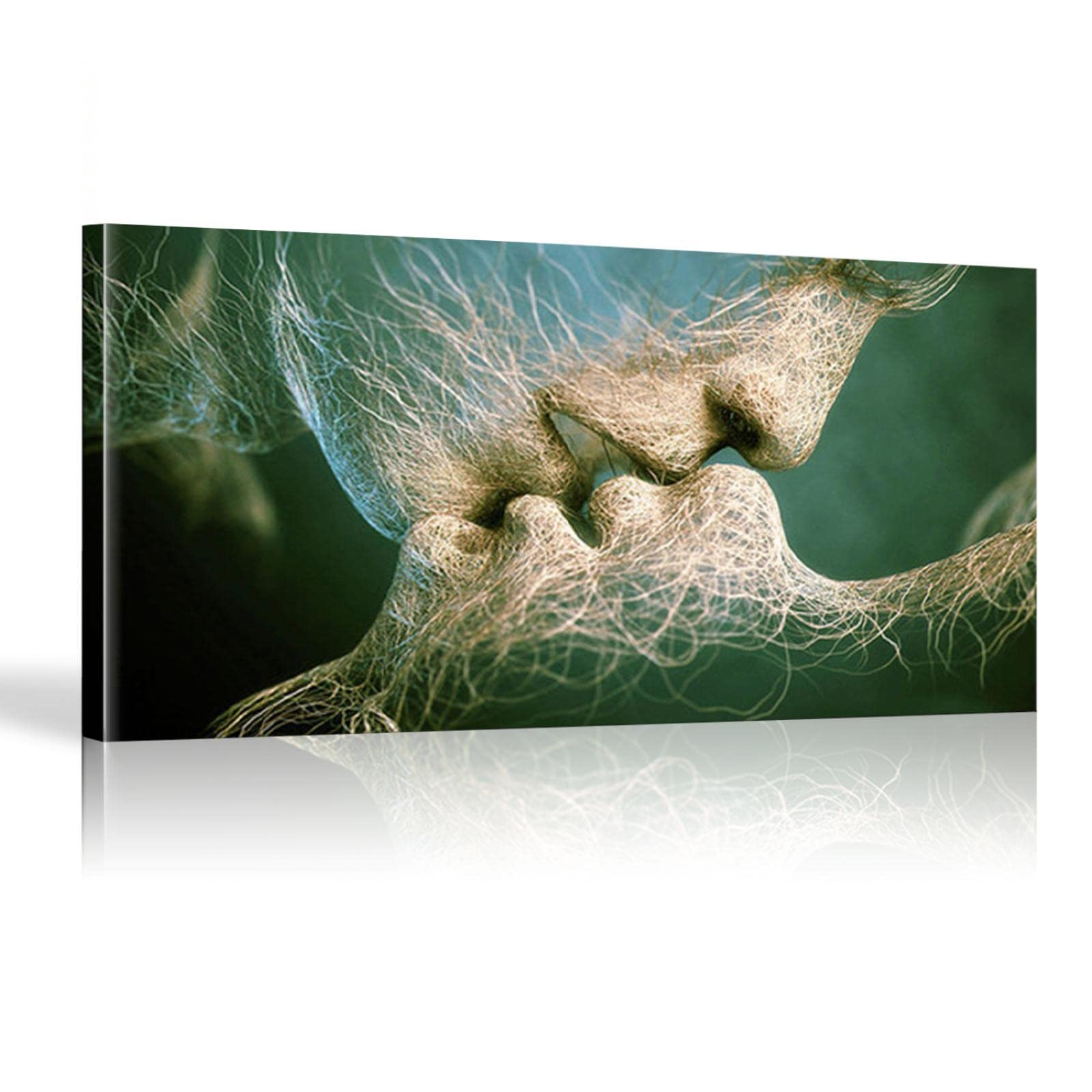 Abstract Black Love Kiss Canvas Painting - Oversized Wall Art Print 42x82cm (17x33in) with Frame - Modern Home Decor for Living Room, Bedroom & Office - Perfect for Romantic Spaces & Contemporary Interiors
