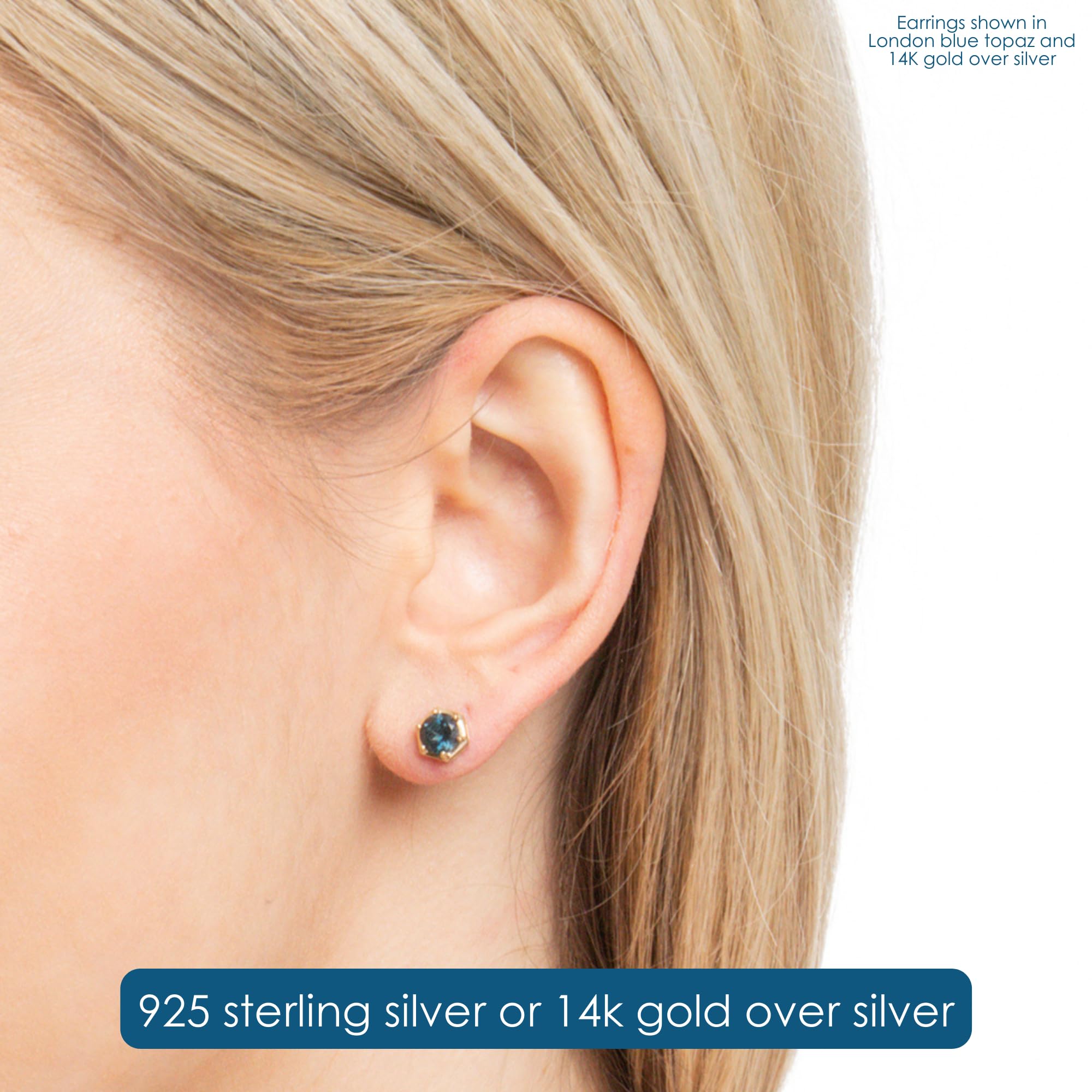 14K Gold Citrine Stud Earrings for Women - November Birthstone Jewelry - Genuine Citrine Gemstone Earrings in 925 Sterling Silver - Perfect Gift for Birthday, Anniversary & Special Occasions