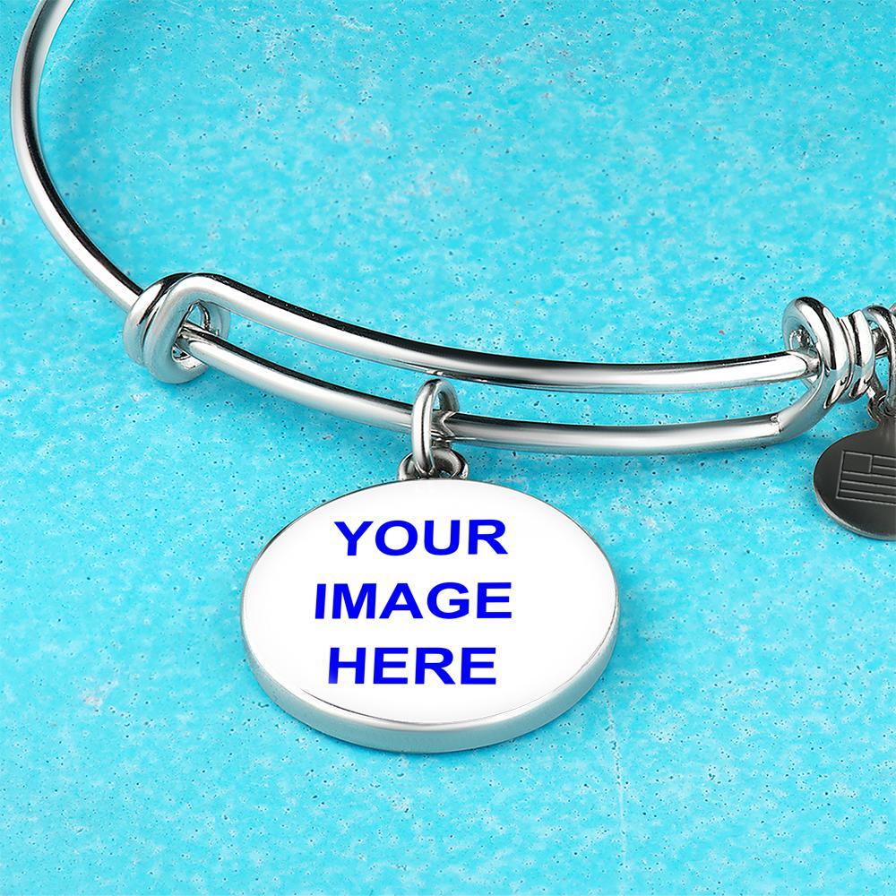 Personalized Bangle Bracelet with Circle Pendant - Custom Name Engraved Jewelry for Women - Perfect Gift for Birthday, Anniversary & Special Occasions