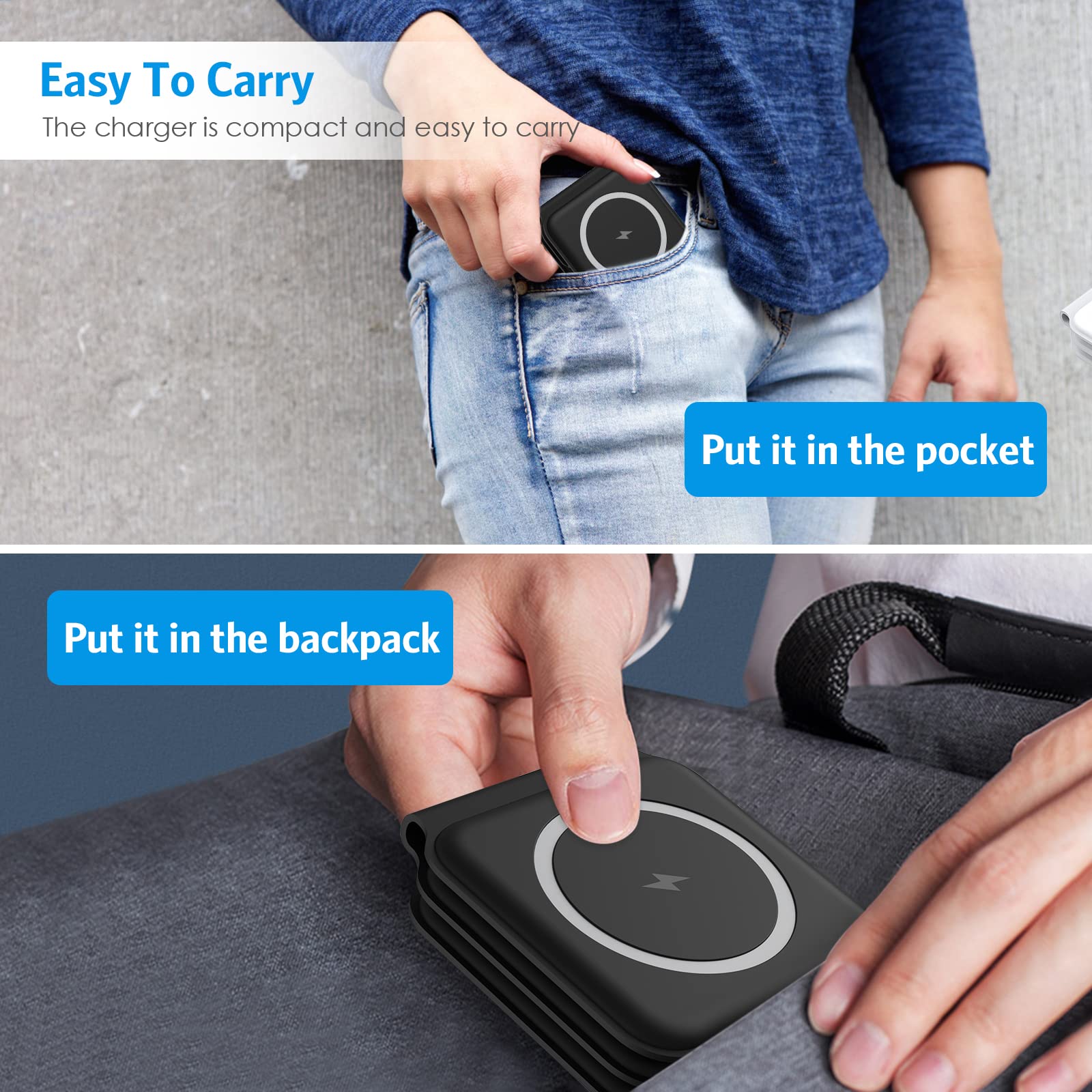 Criacr 3-in-1 Magnetic Wireless Charging Station - Fast Foldable Charger for iPhone 14/13/12 Series, Apple Watch & AirPods Pro (Black) | Perfect for Home, Office & Travel | No Adapter Included