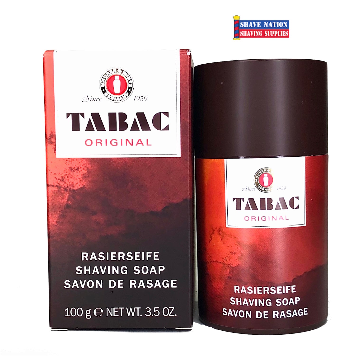 Premium Tabac Shaving Soap Stick for Men - Traditional Wet Shaving Soap with Lanolin & Glycerin - Long-Lasting Lather for Smooth Shave - Ideal for Travel & Daily Shaving Routine