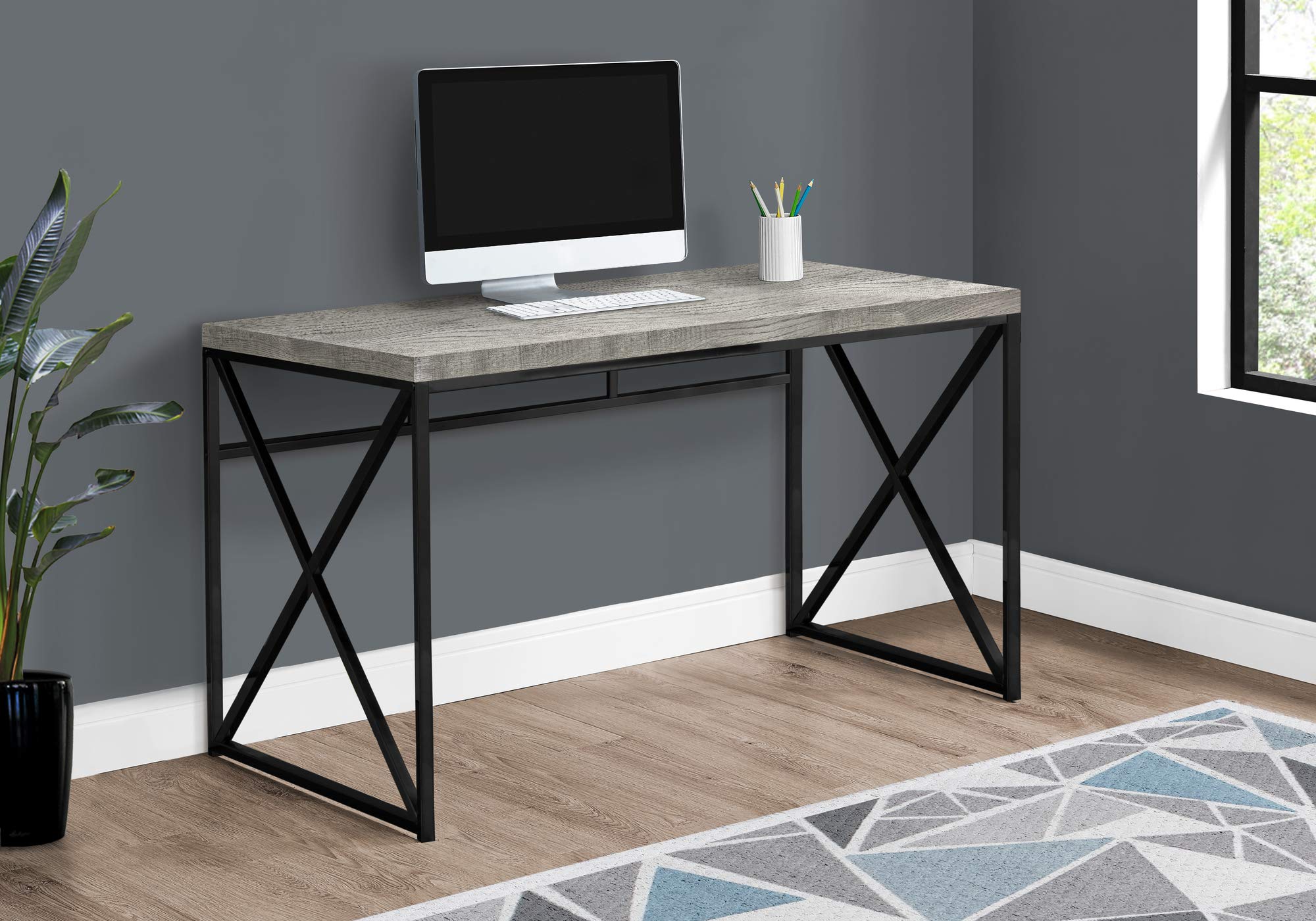 Monarch Specialties I 7451 Modern Computer Desk - Home Office & Laptop Workstation with Metal Frame & Laminate Surface in Grey/Black | Perfect for Remote Work, Gaming & Study Spaces