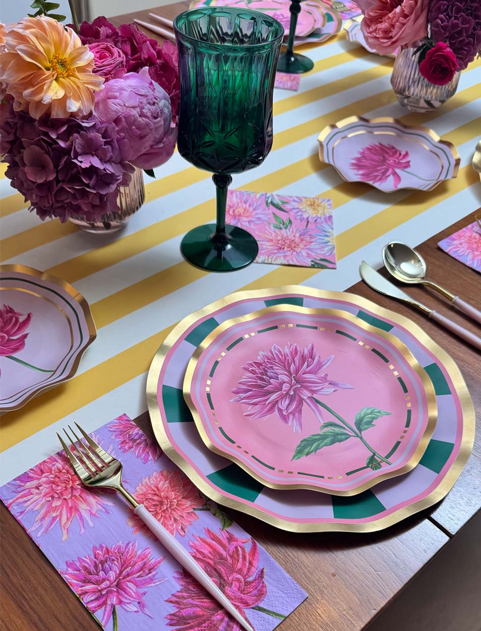 Dahlia Floral Garden Salad Plates Set of 8 - Elegant Dinnerware for Outdoor Picnics, Wedding Receptions & Spring Table Decor