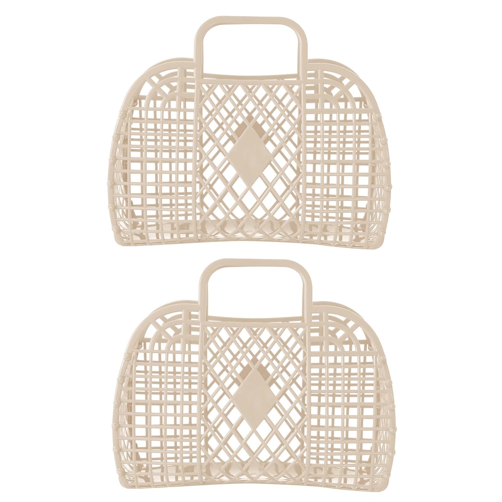 2Pcs Jelly Beach Bags - Reusable Clear Tote Purse for Women & Girls, Perfect for Bridesmaid Gifts, Baby Showers, Easter Baskets, Summer Outings and Pool Parties (Beige)