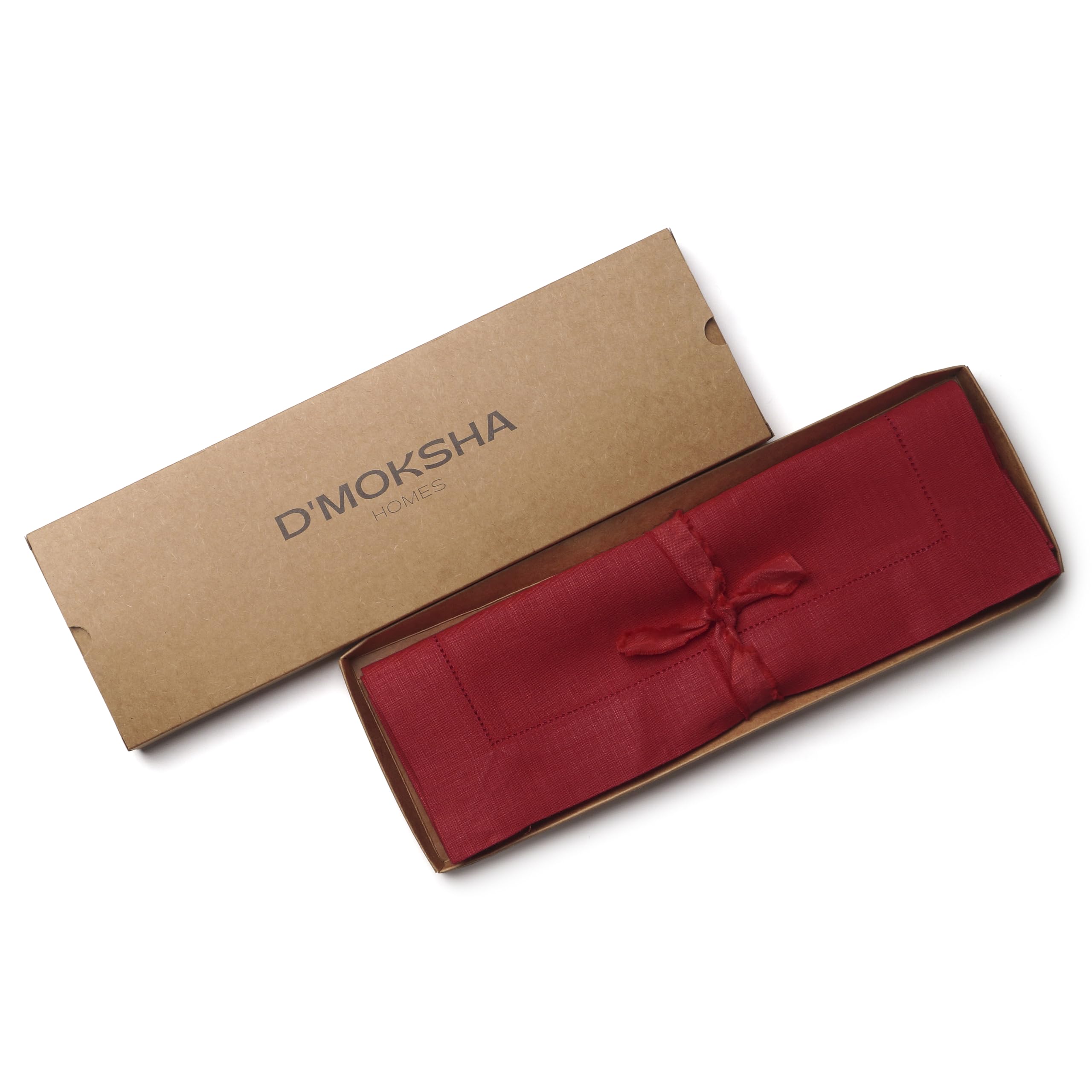 D'Moksha Homes 100% Pure Linen Placemats Set of 4 - 14x19 Inch Red Table Mats with Classic Hemstitch, Washable & Durable for Easter, Thanksgiving, Christmas Dinner & Home Decor