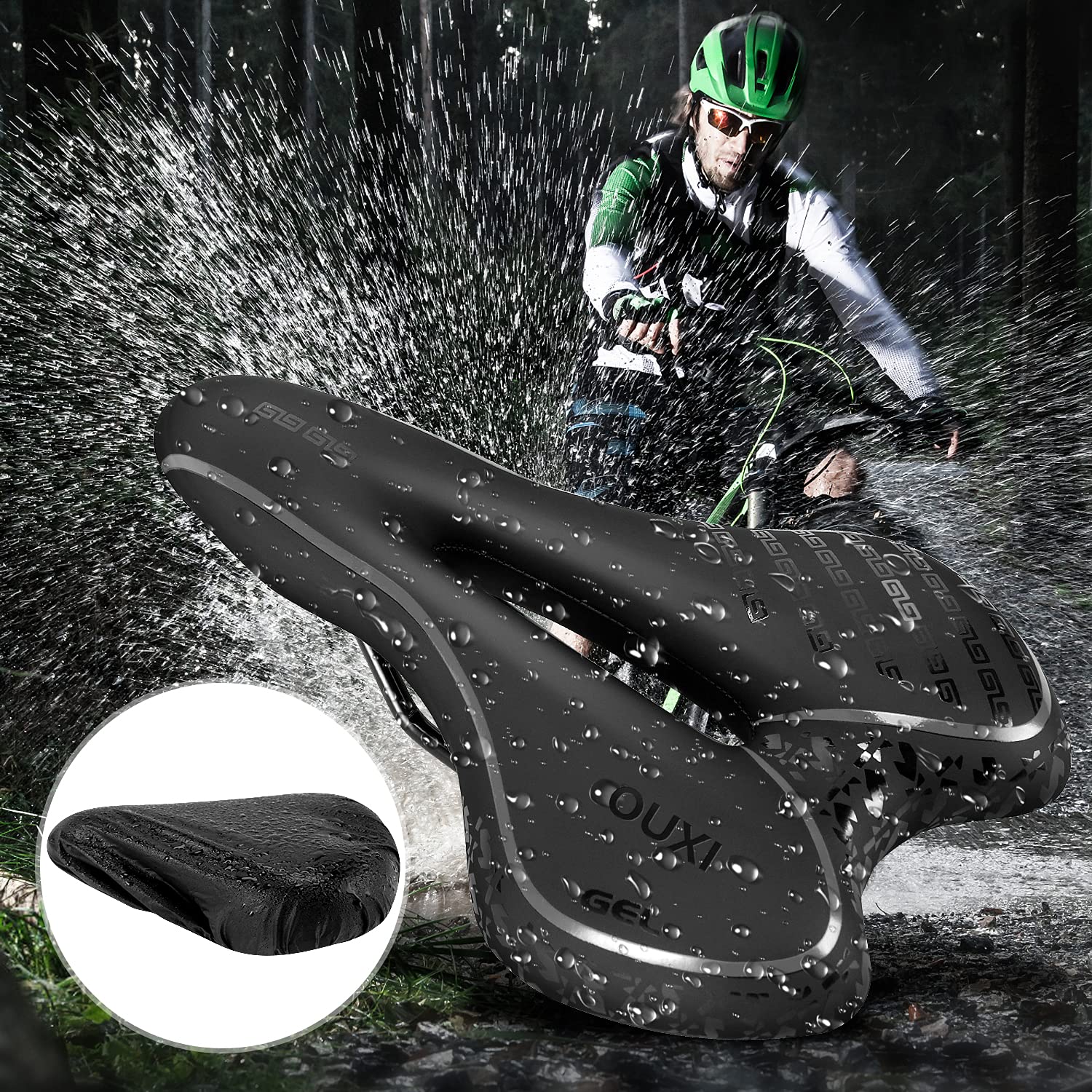 OUXI Comfort Bike Seat - Soft Gel Padded Bicycle Saddle with Shock Absorption & Waterproof Cover for MTB, Road & Exercise Bikes - Perfect for Men, Women & Long Rides