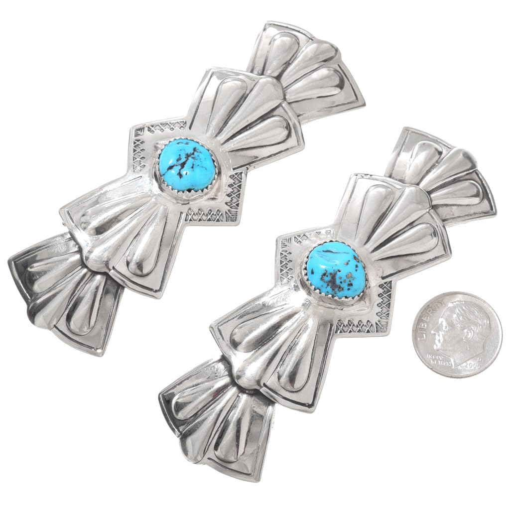 Navajo Turquoise Silver Sunray Hair Barrette - Handcrafted Repoussé Design Spring Clip (2943) | Perfect for Boho Weddings, Festivals & Everyday Hair Accessories