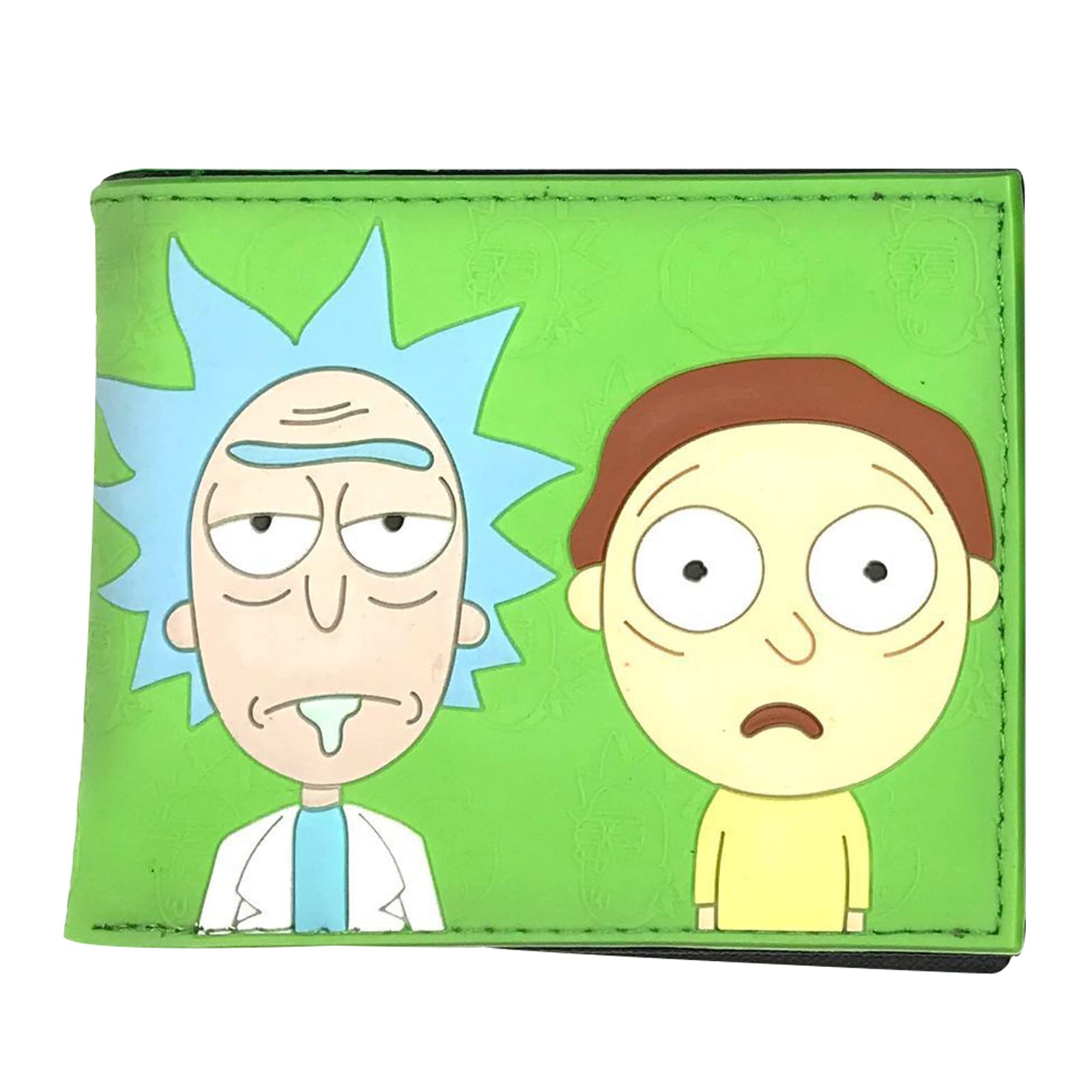 Rick and Morty Wallet for Women & Men - Slim Bifold Design with 2 Cash Slots, 2 Card Pockets, ID Window & Zipper Compartment - Durable Silica Gel Short Wallet (4.5x3.5 Inch, Green) - Perfect for Everyday Use, Travel & Gift Giving
