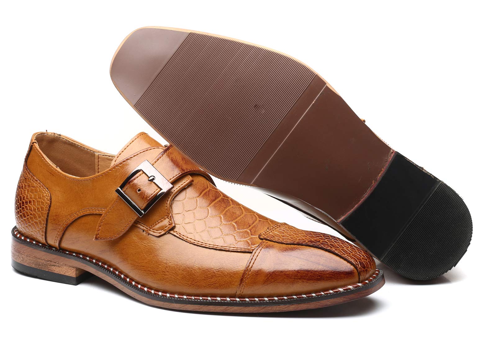 Men's Leather Single Monk Strap Loafers - Slip On Oxford Dress Shoes for Business & Formal Wear | Perfect for Office, Weddings & Special Occasions