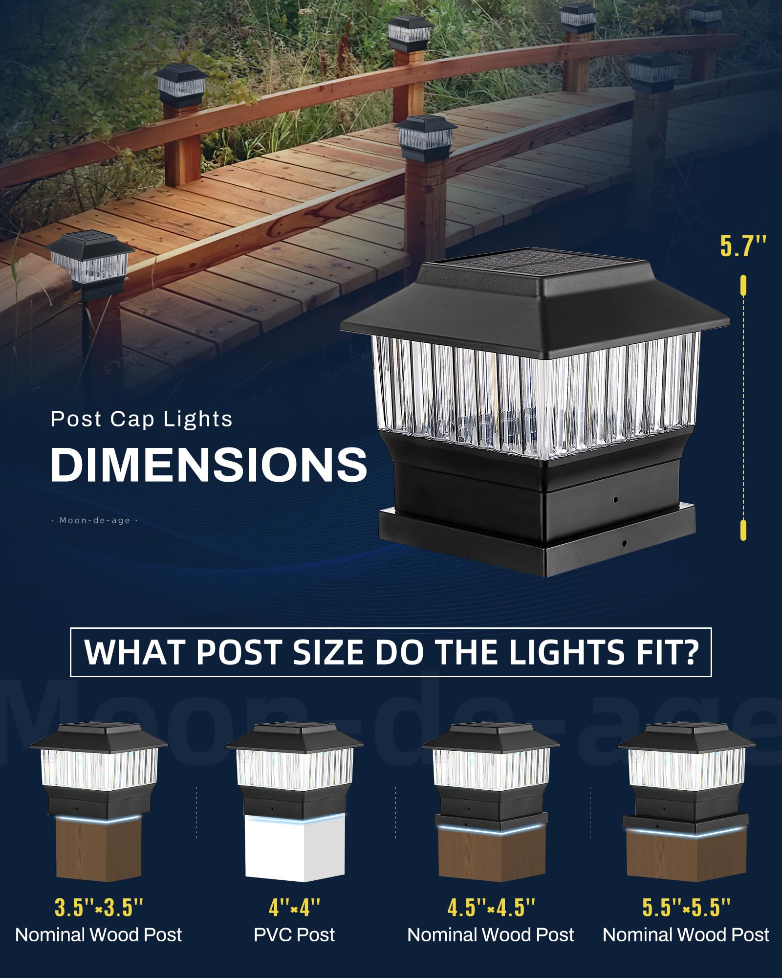50 Lumen Solar Post Lights - 3 Modes Outdoor Deck Fence Cap Lights (4x4/3.5x3.5/4.5x4.5/5.5x5.5) - Waterproof LED Landscape Lighting for Patio, Garden & Yard Decoration (6 Pack, Black) - Perfect for Pathway, Driveway & Backyard Illumination