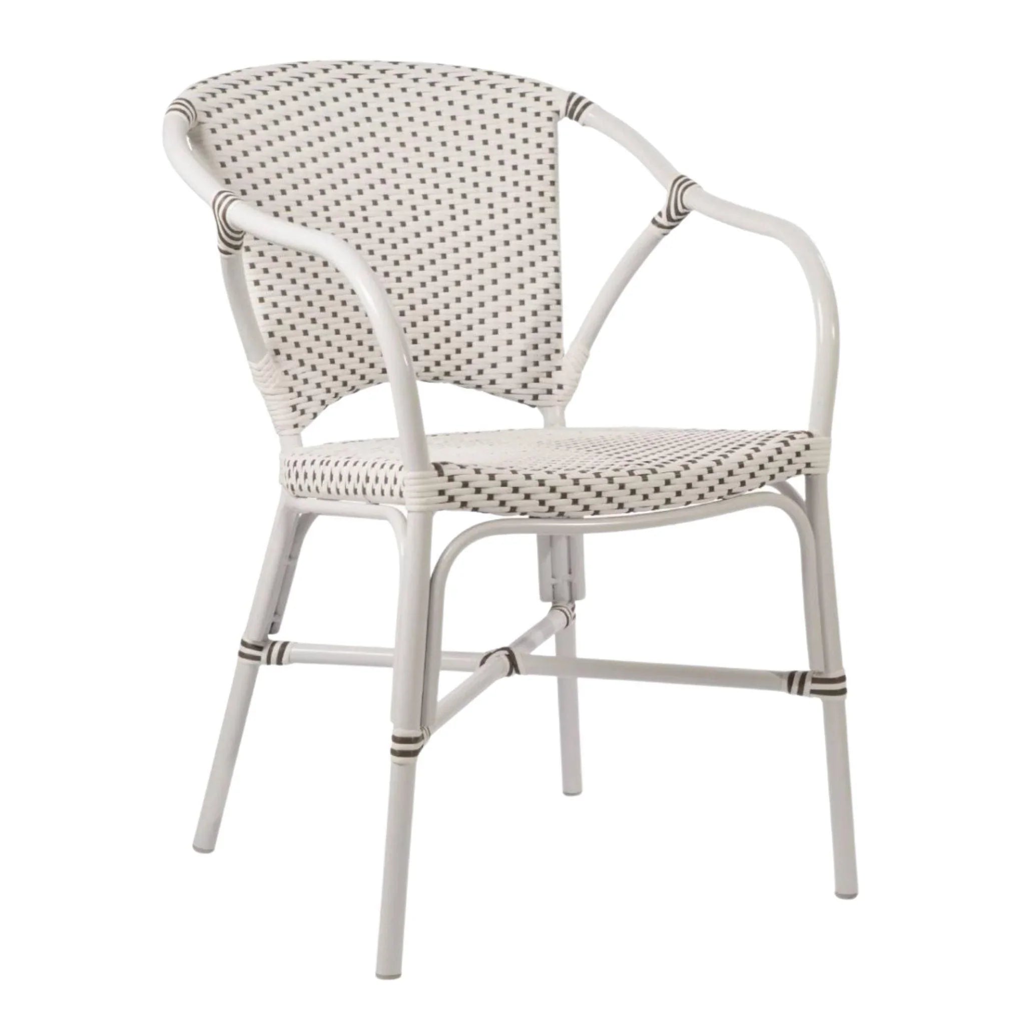 AluRattan™ White Bistro Style Arm Chair - Weather-Resistant Outdoor Dining Chair for Patio, Garden, and Restaurant Use