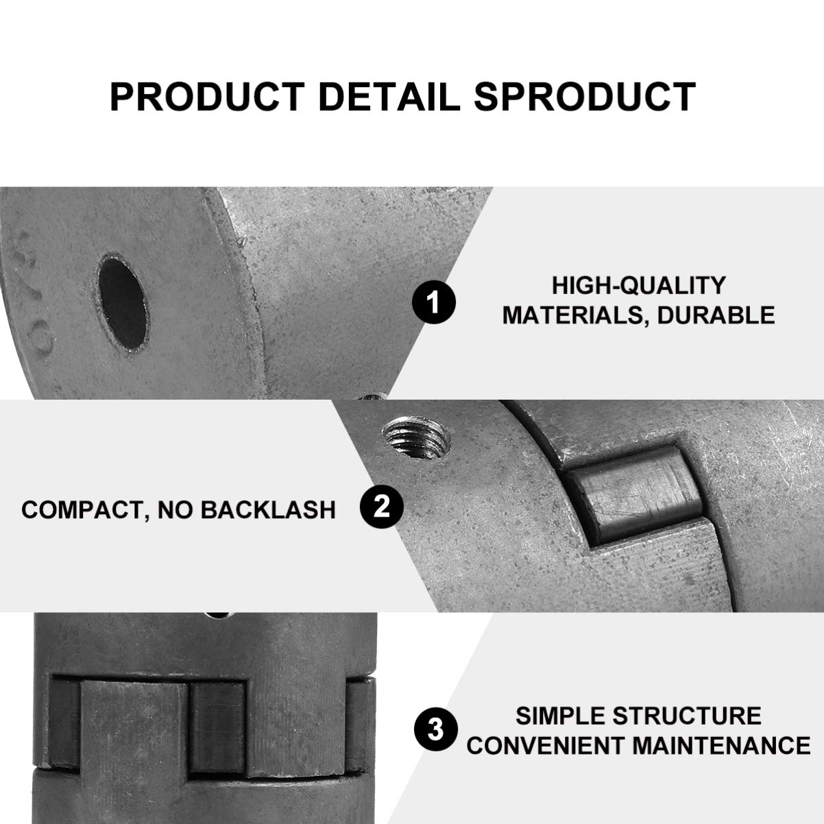 Baluue 3pcs Black Rubber Spider Coupling Set - Flexible L-Jaw Coupler with 3-Jaw Design for CNC Machines, 3D Printers & Industrial Equipment