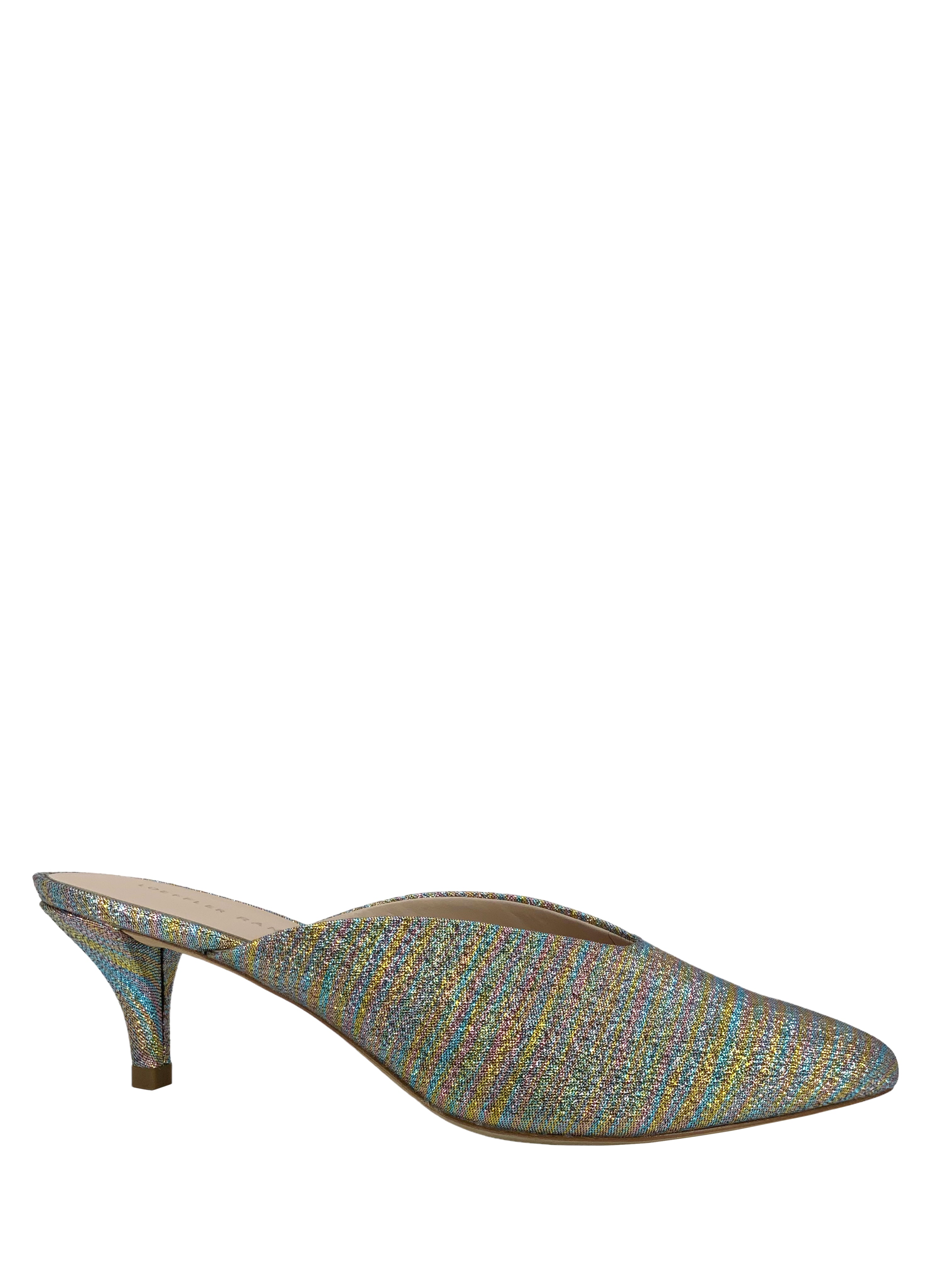 Loeffler Randall Juno Metallic Kitten Heel Mules - Women's Size 7.5 | Elegant Slip-On Shoes for Parties, Weddings & Office Wear