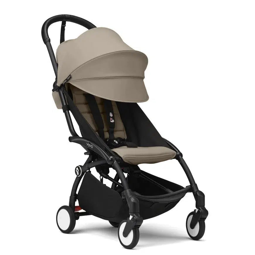 Stokke YOYO 3 Lightweight Baby Stroller for Ages 6+ Months - Black Frame & Taupe Fabric - Compact Foldable Travel Stroller for Airplanes, Shopping & City Walks