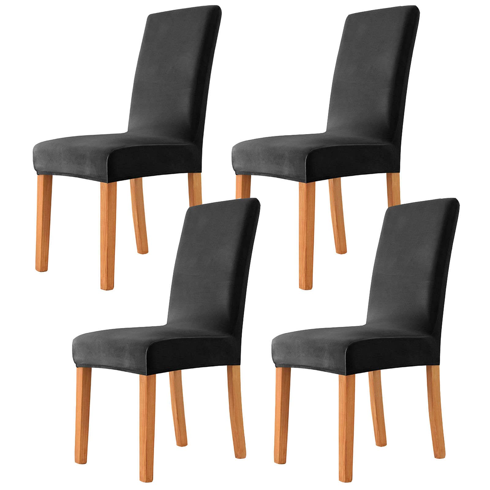 Luxury Velvet Dining Chair Covers - Stretchable Slipcovers for Chairs, 4-Pack Washable Seat Protectors - Perfect for Dining Room, Living Room & Bedroom Decor - Elegant Black Set