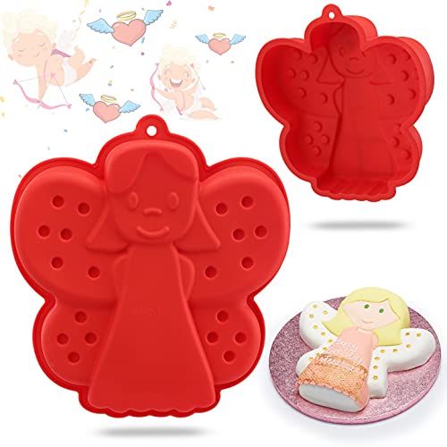 YISUYA 3D Angel Shape Silicone Cake Pan - Red | Fairy Angel Baking Mold for Birthday, Wedding, Anniversary Parties | Non-Stick, Easy Release, Durable Cake Molds for Home Bakers & Professional Chefs | Perfect for Angel-Themed Cakes, Cupcakes & Desserts