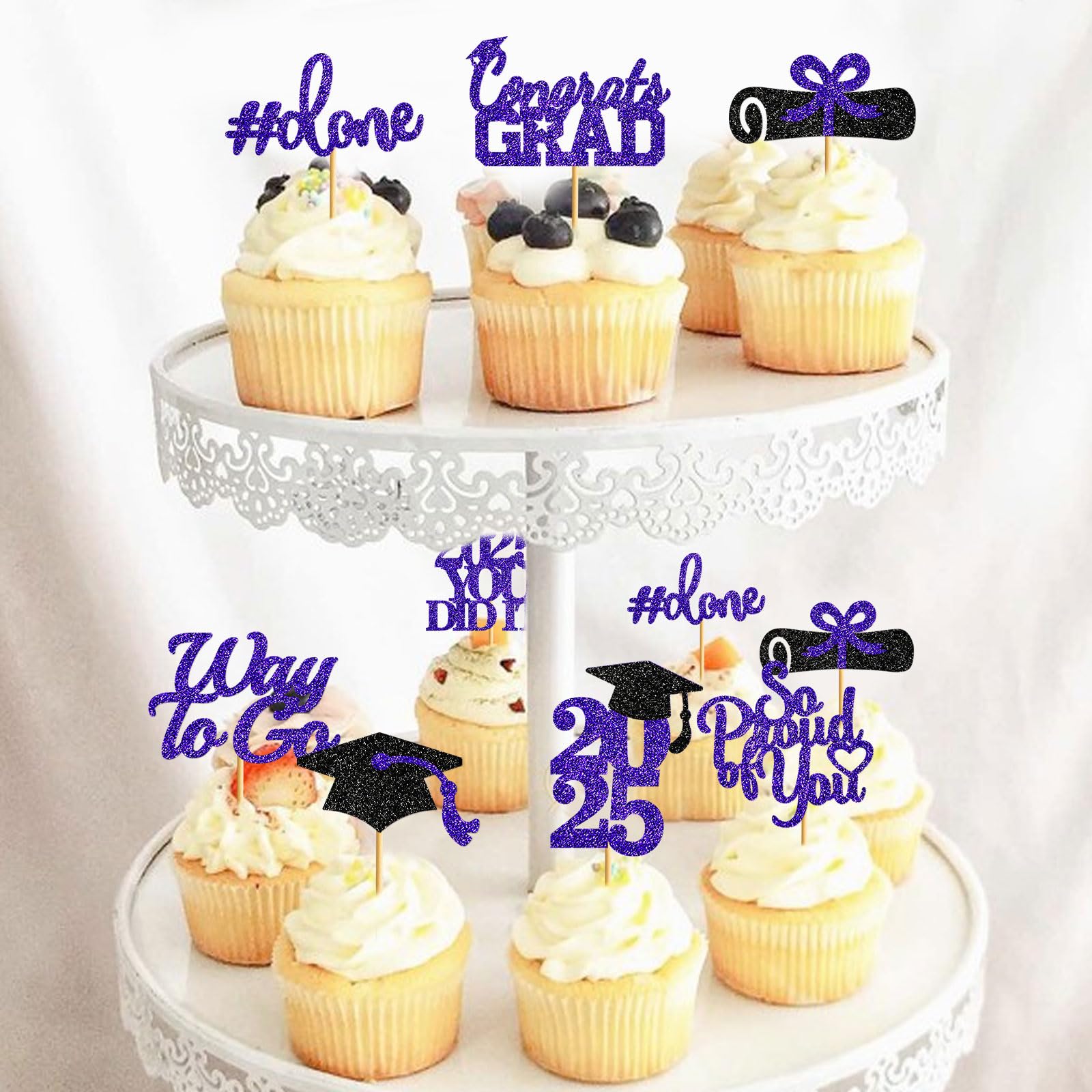 40Pcs Purple Graduation Cupcake Toppers 2025 - Class of 2025 Graduation Party Decorations - Edible Cake Picks for Graduation Ceremony, Congrats Party & School Celebration