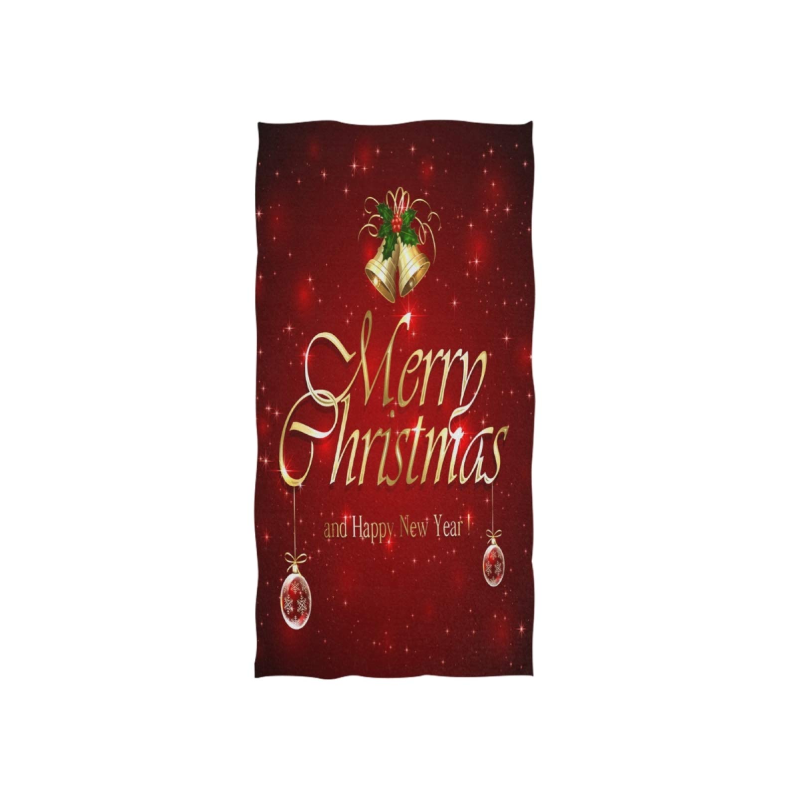 ALAZA Merry Christmas Golden Bell Ball Starry Red Soft Bath Towel - 30 x 15 Inches for Hotel Spa, Hand Gym, Sports & Holiday Decorations - Perfect for Christmas Gifts, Home Decor & Cozy Winter Bathing