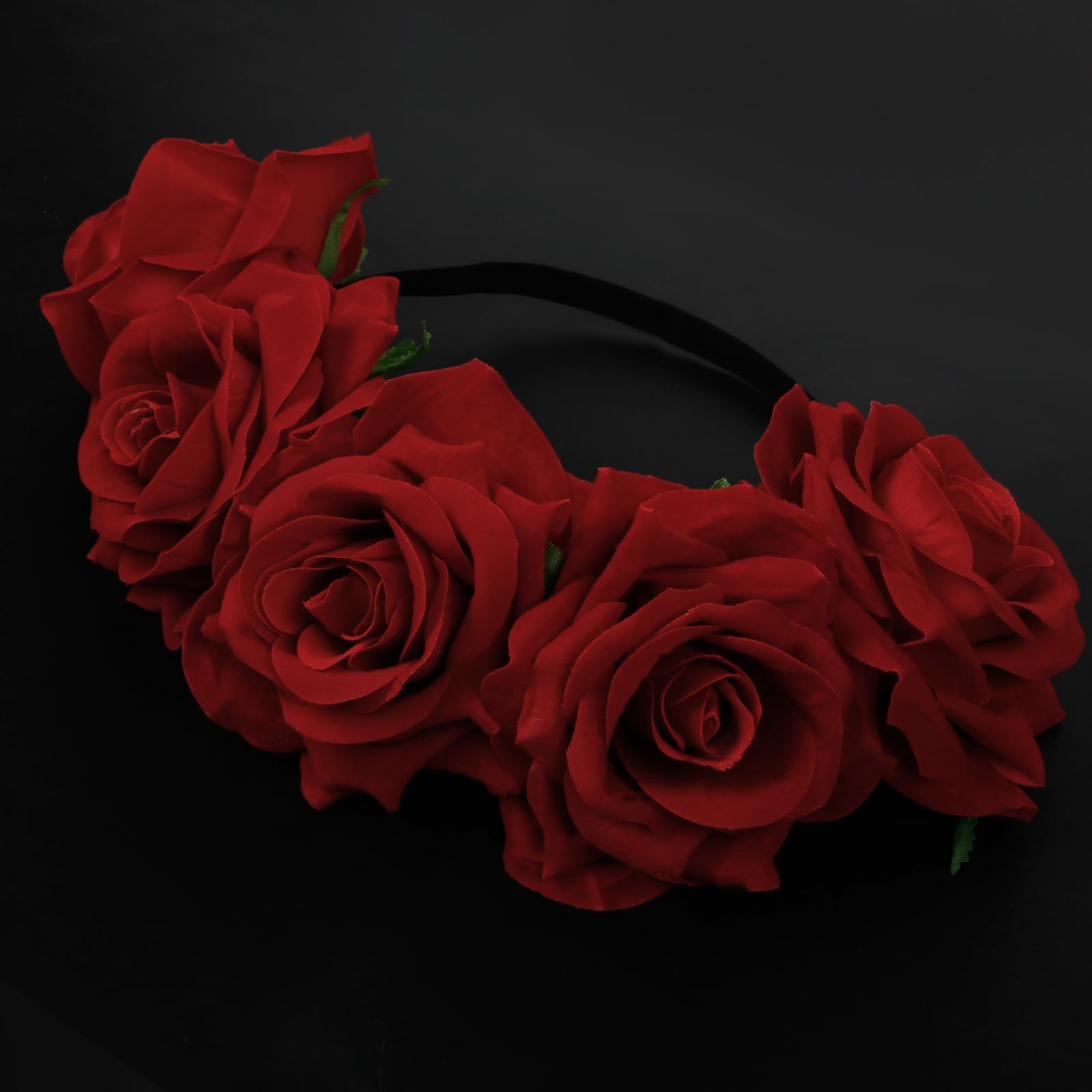 WOVOWOVO Red Rose Flower Crown Headband for Women & Girls - Fake Roses Floral Headpiece for Halloween, Cosplay, Festival, Party Hair Accessories | Perfect for Bridal, Boho, and Costume Events