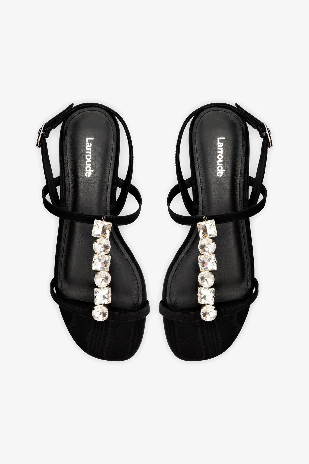 Calypso Women's Flat Sandal - Black Fabric with Crystal Accents | Comfortable Summer Beach Shoes for Walking & Vacation
