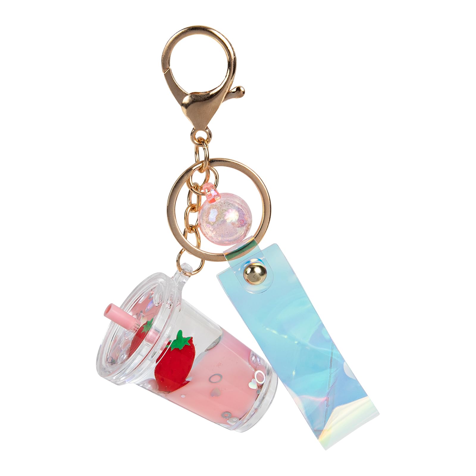 PRETYZOOM Boba Tea Keychain with Liquid Quicksand - Bubble Milk Tea Fruit Keychain - Acrylic Bag Charm for Backpacks, Purses & Gifts - Kawaii Drink Accessories for Teens & Girls