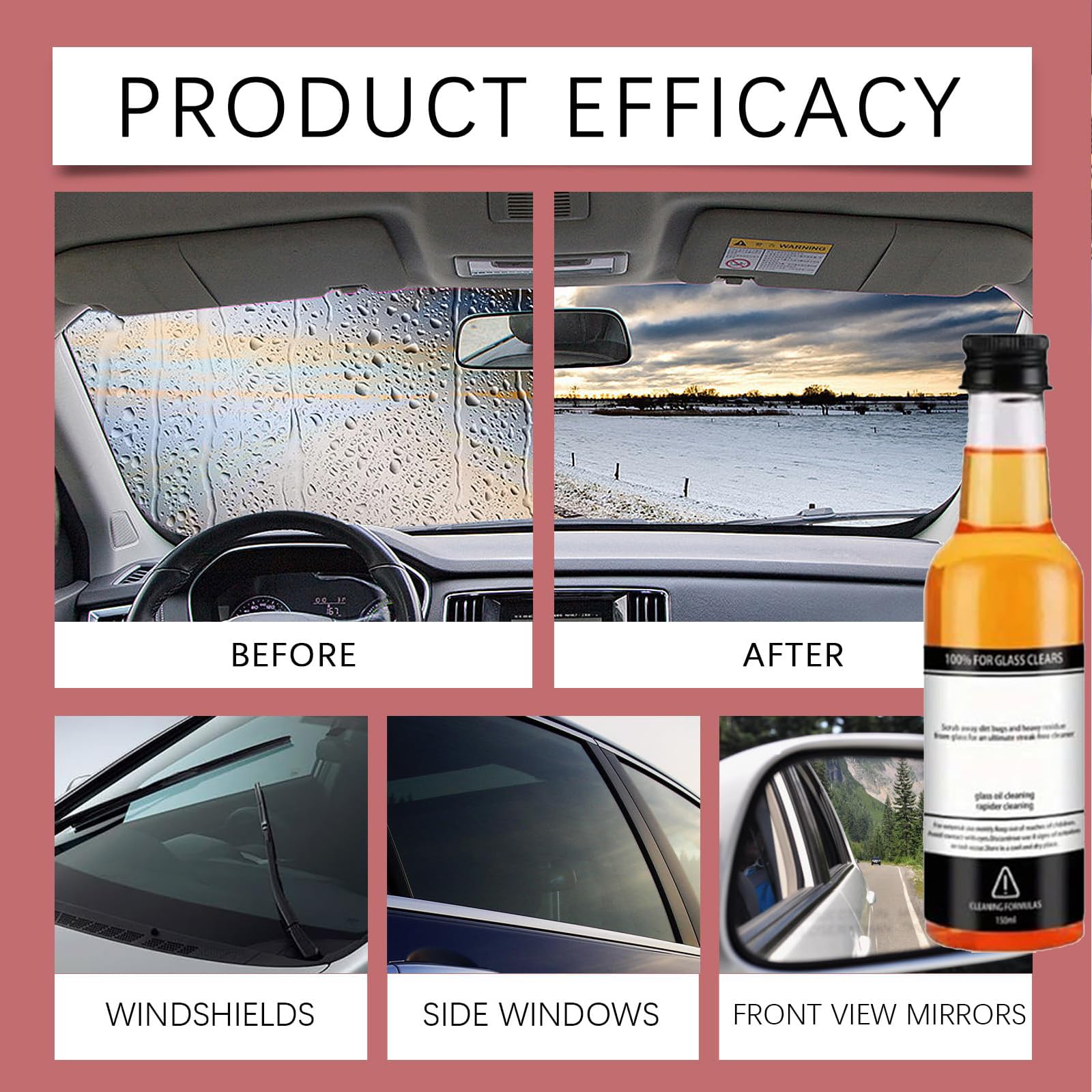 Premium Car Glass Oil Film Remover & Cleaner Kit (2PCS) - Effective Windshield & Window Degreaser for Crystal Clear Visibility - Perfect for Car, Truck & Home Windows
