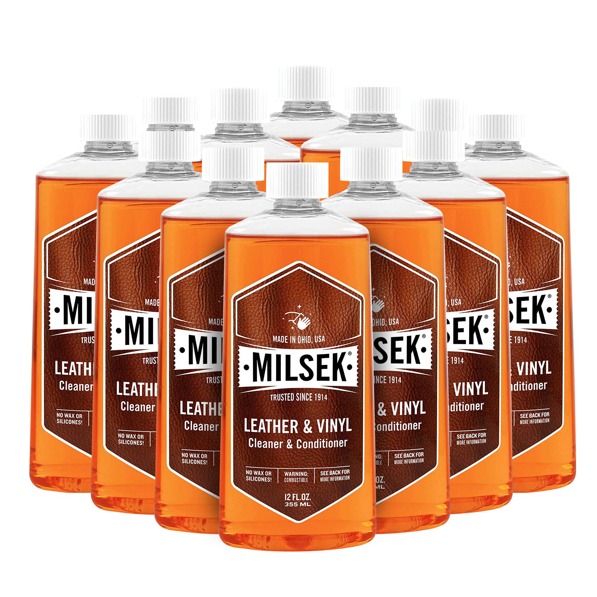 Milsek Leather & Vinyl Cleaner & Conditioner - 12 Fl Oz (Pack of 12) - Professional Cleaning Kit for Leather Furniture, Car Seats, Shoes, Handbags & More - Restores Shine & Protects Surfaces - Perfect for Home, Office & Auto Care