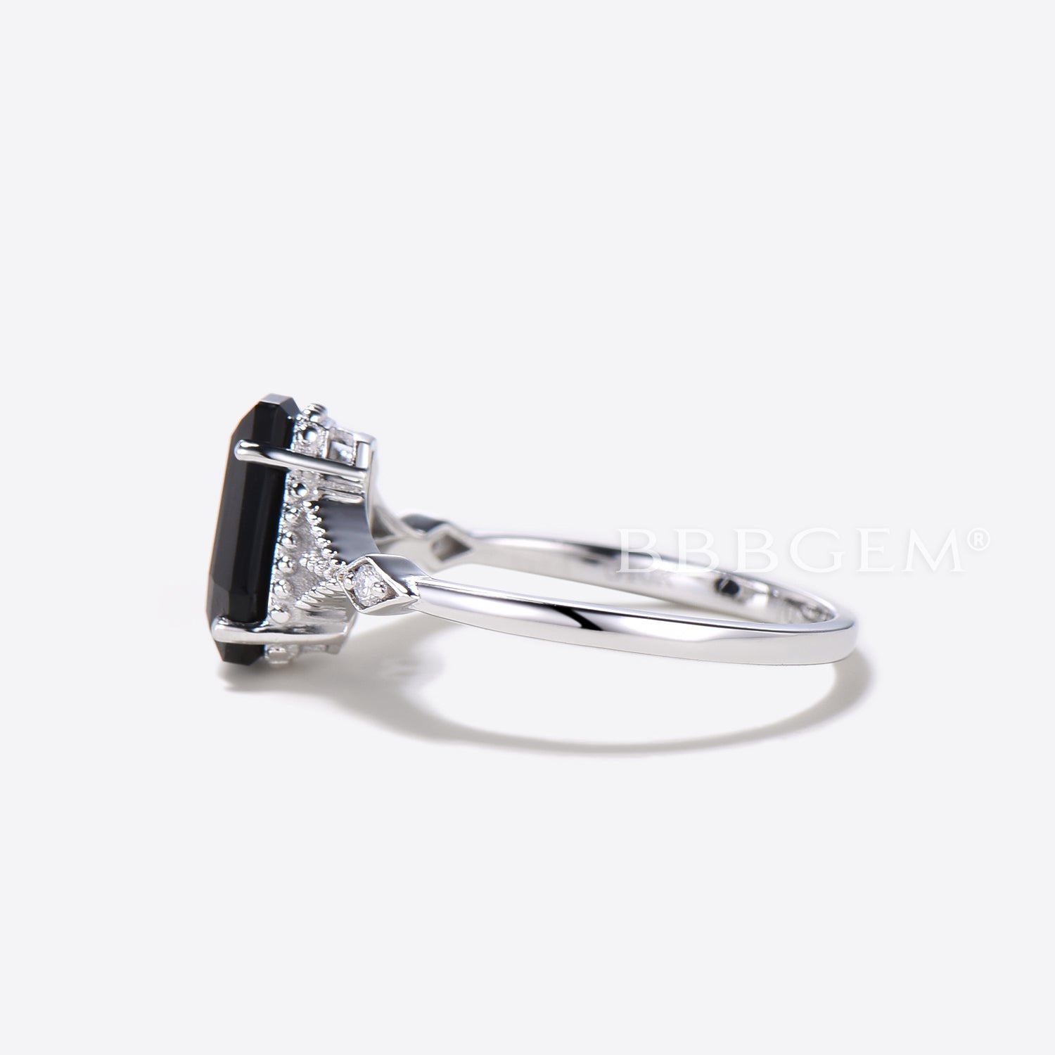 Black Onyx Coffin Cut Ring with Black Spinel - Vintage Gothic Engagement Ring for Women | Perfect for Dark Weddings, Halloween Jewelry & Alternative Fashion