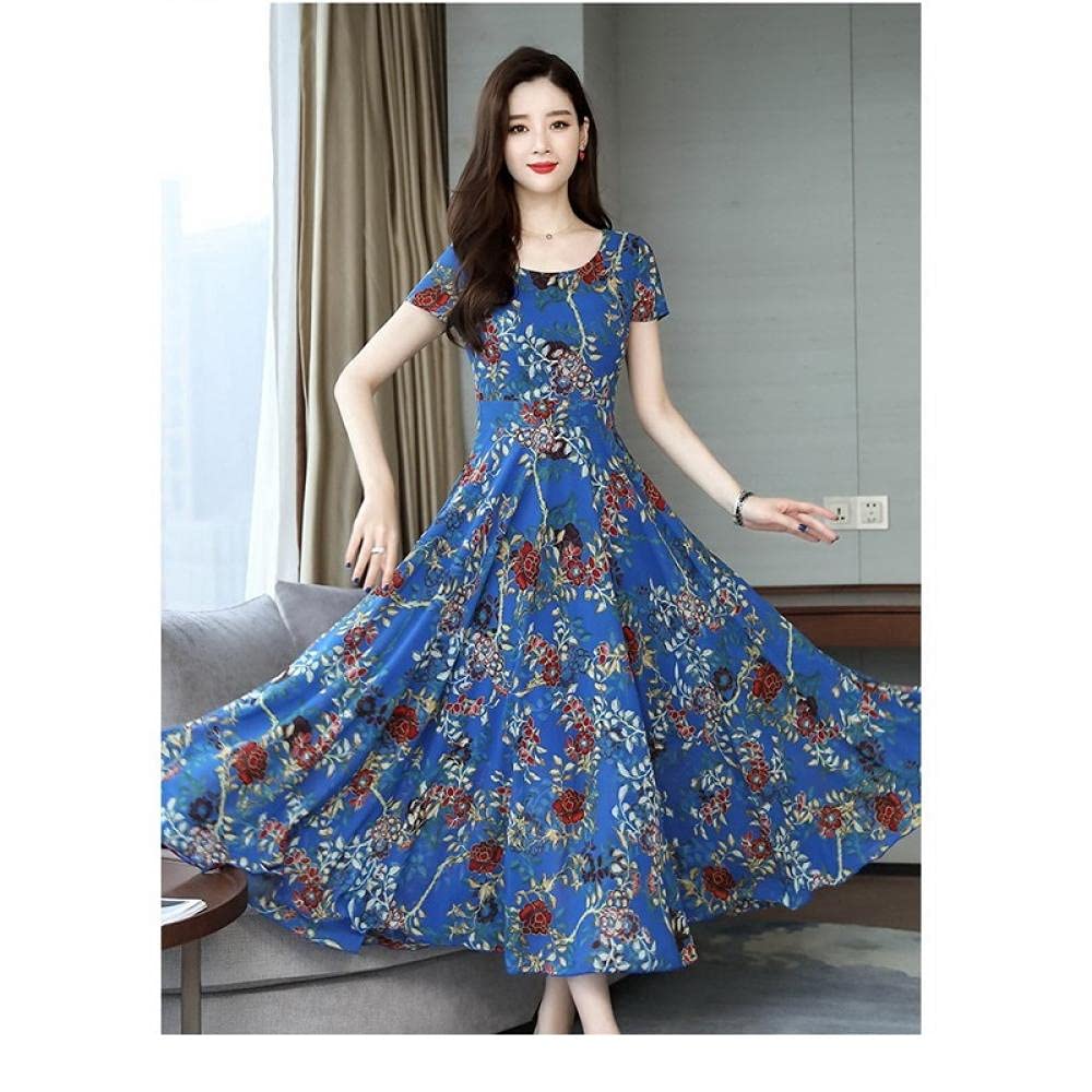 YLDCN Girls' Summer Dresses - Women's High Waist Long Skirt Dress with O Neck & Short Sleeve | Perfect for Beach Vacations, Casual Outings & Summer Parties