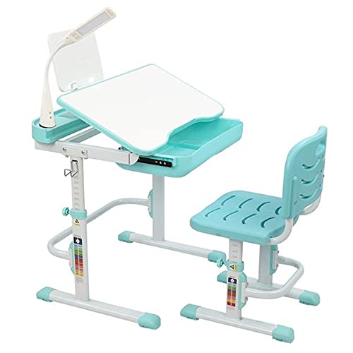 Xuelll 70CM Adjustable Height Tiltable Kids Study Desk & Chair Set with Reading Stand & USB Desk Lamp - Blue-Green | Fast 3-10 Day US Delivery | Perfect for Homeschooling, Online Learning & Children's Study Room