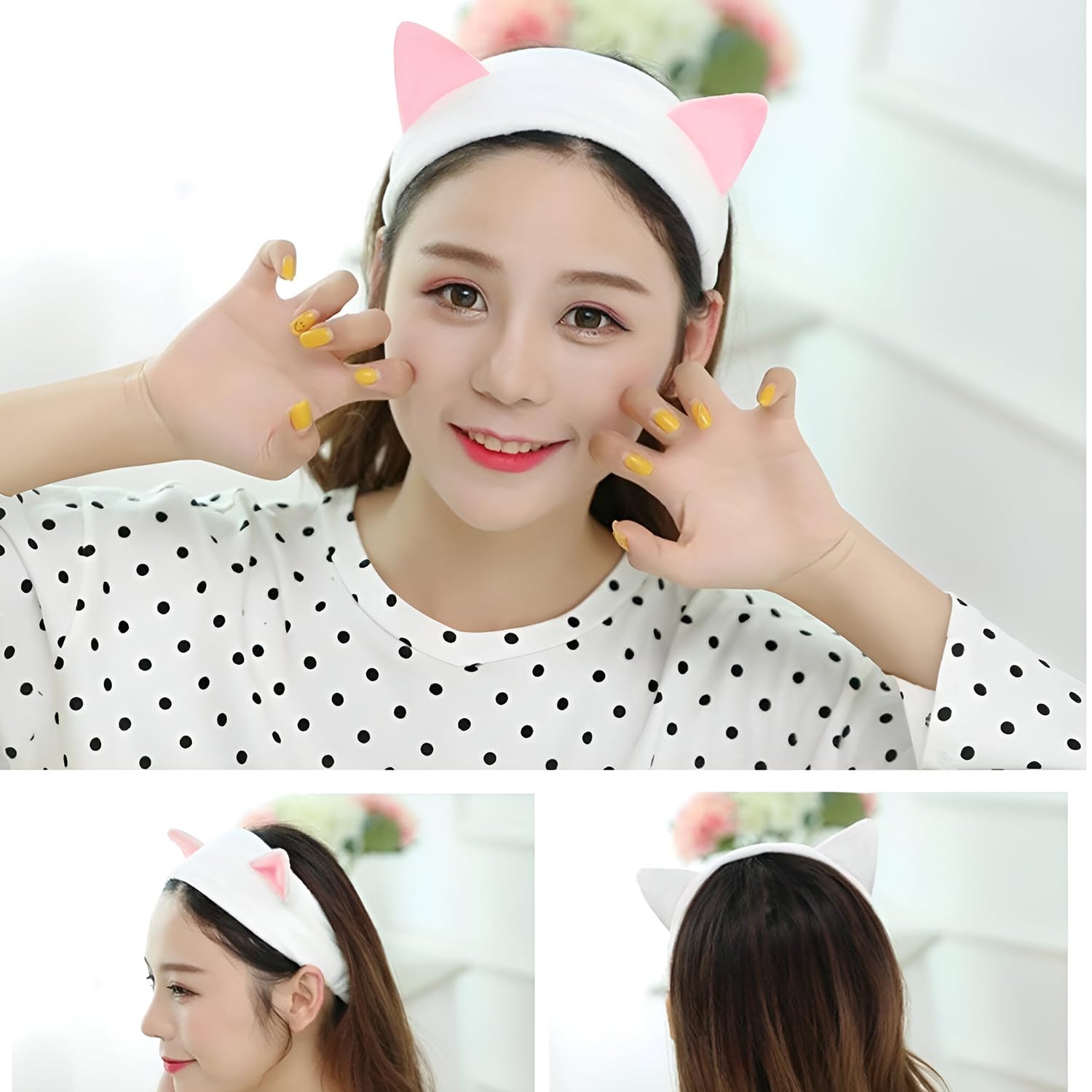 Elastic Women's Hair Band for Face Washing & Spa - Soft Makeup Headband Fits All Head Sizes - Washable & Reusable (Red White & White Pink) - Set of 2 - Perfect for Skincare, Makeup Application & Relaxing at Home