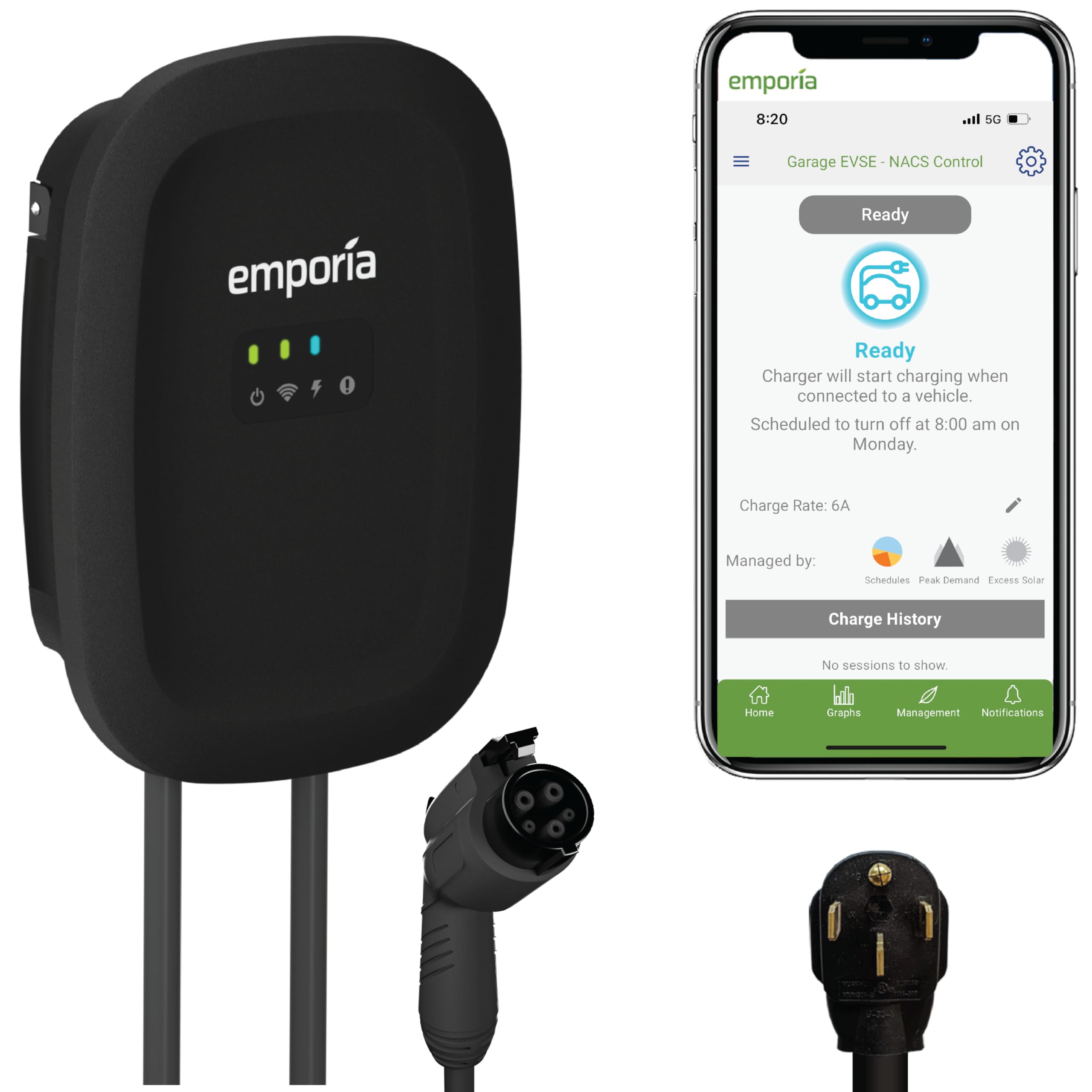 EMPORIA Level 2 EV Charger 48 Amp 240V - NEMA 14-50 EVSE with J1772 Connector - WiFi Enabled Smart Electric Vehicle Charging Station with 24ft Cable - Fast Home & Commercial EV Charging Solution for Tesla, Nissan, Chevy & More