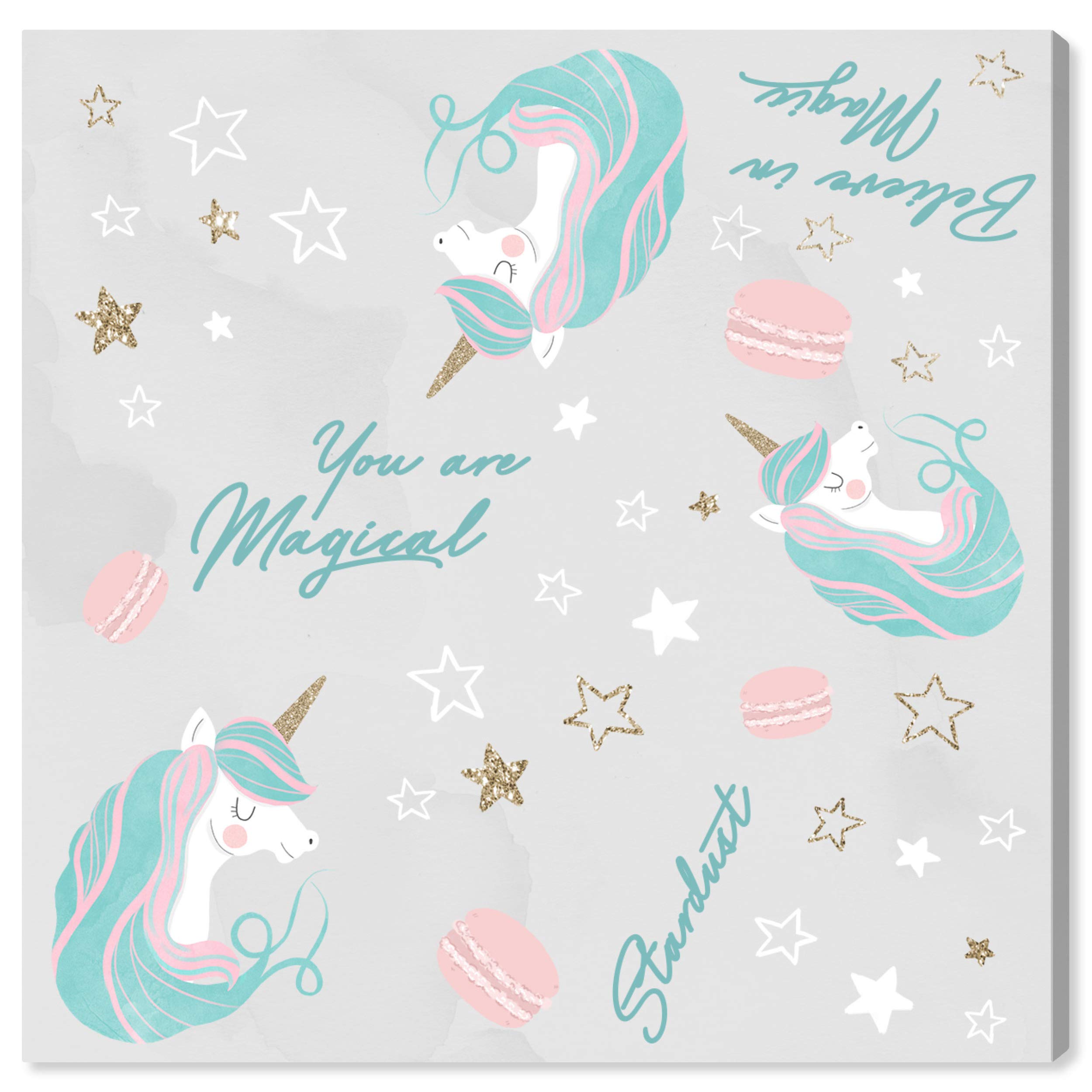 Oliver Gal Artist Co. Fantasy Wall Art Canvas Print - 'Believe in Magic Pattern' Blue & Pink Home Decor (24x24 Inches) - Perfect for Living Room, Bedroom & Office Wall Decor