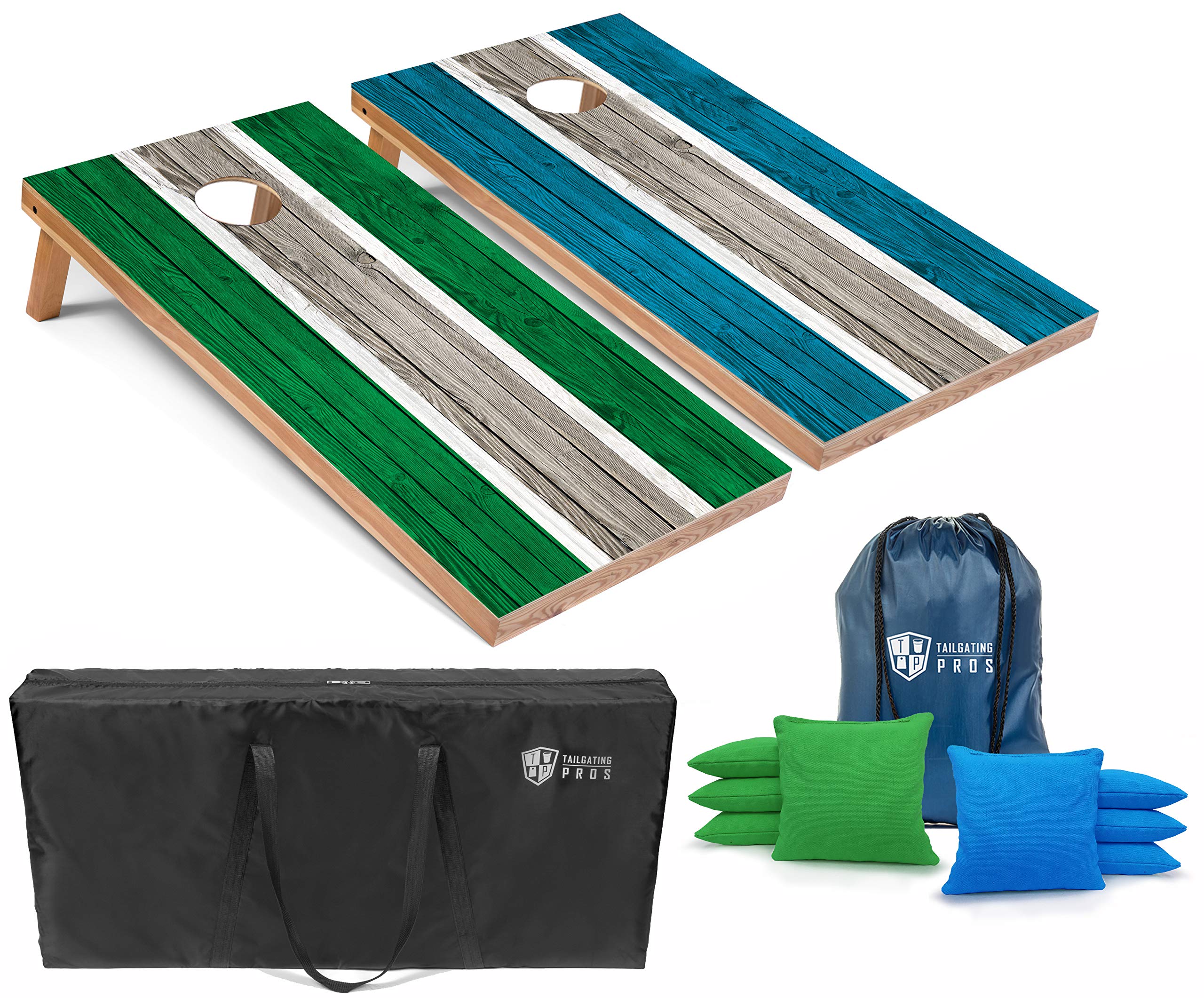 Tailgating Pros LED Striped Lightweight Cornhole Board Set - 4'x2' Regulation Size with LED Rings, 8 Bean Bags & Carrying Case - Perfect for Backyard Parties, Tailgating & Outdoor Games